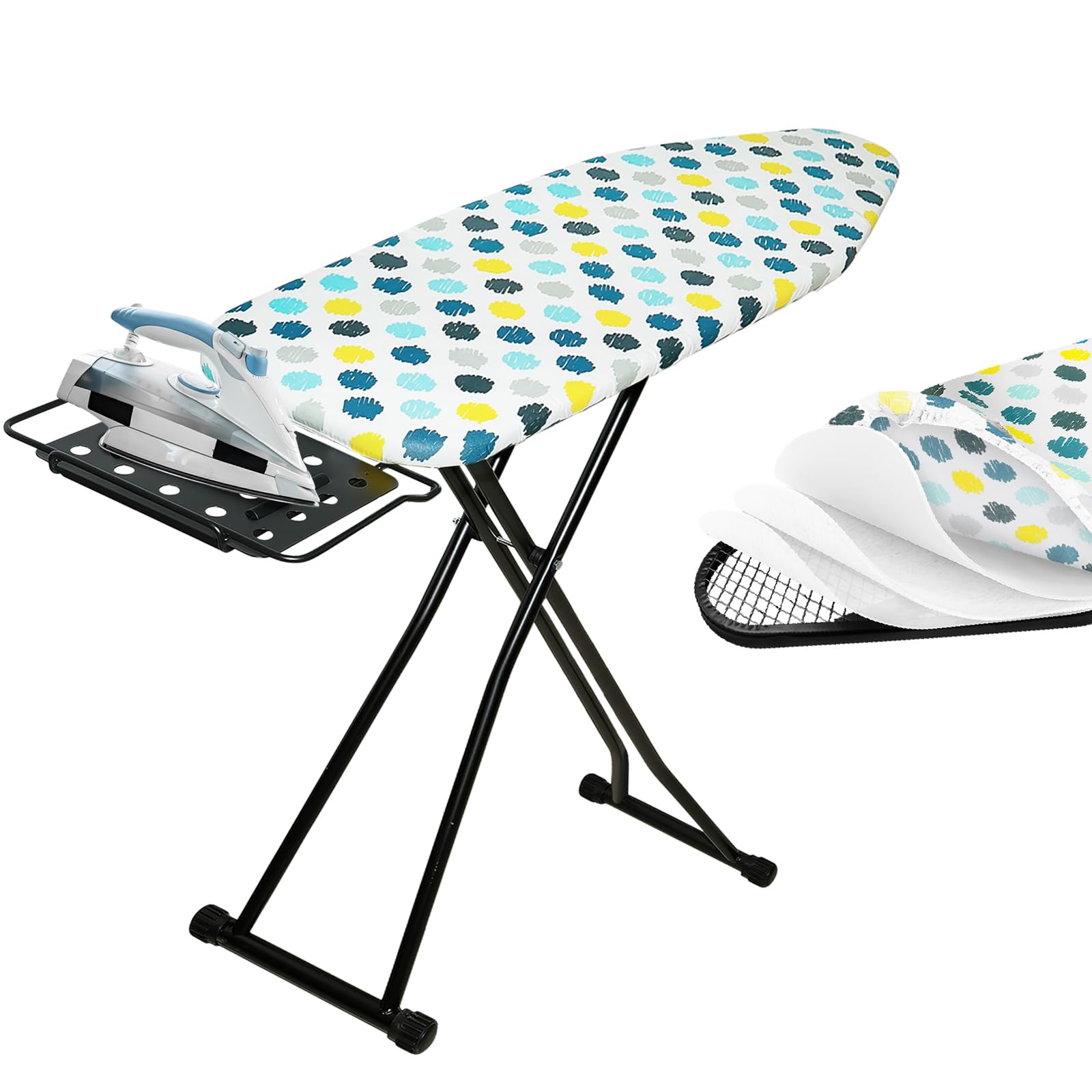 SUNDOY Asse da stiro Premium 111 x 31 cm, larghezza extra 31 x 91,5 cm, regolabile in altezza, imbottitura a 3 strati, stabile asse da stiro per la casa