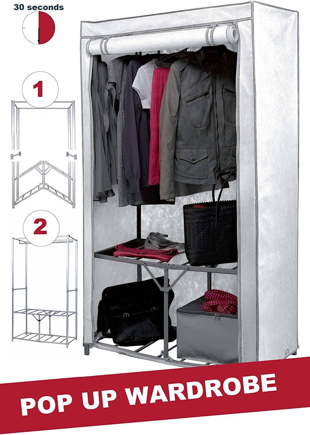 Direct Online Houseware Extra Strong Metal Frame Canvas Wardrobe with Shelf and Shoe Storage In Cream
