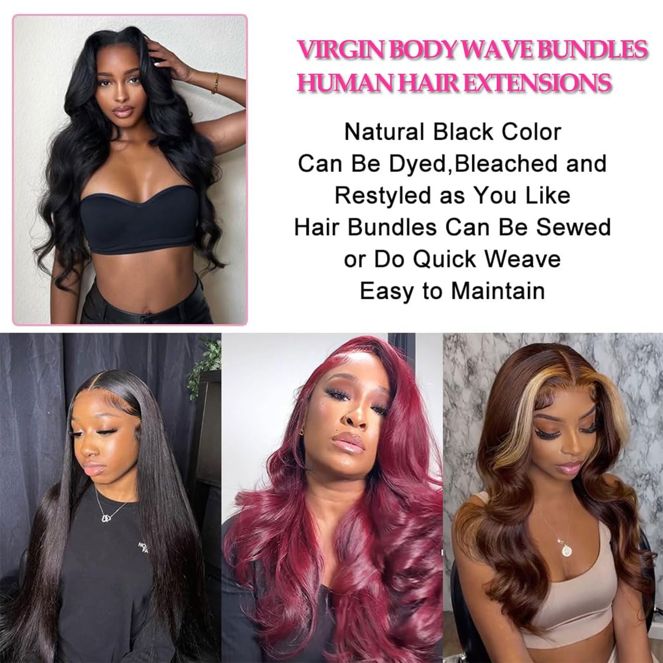 Human Hair Bundles 20 22 24 26 Inch 12A 100% Unprocessed Brazilian Virgin Hair Glossy Quick Weave Body Wave 4 Bundles Deals Natural Black Extensions