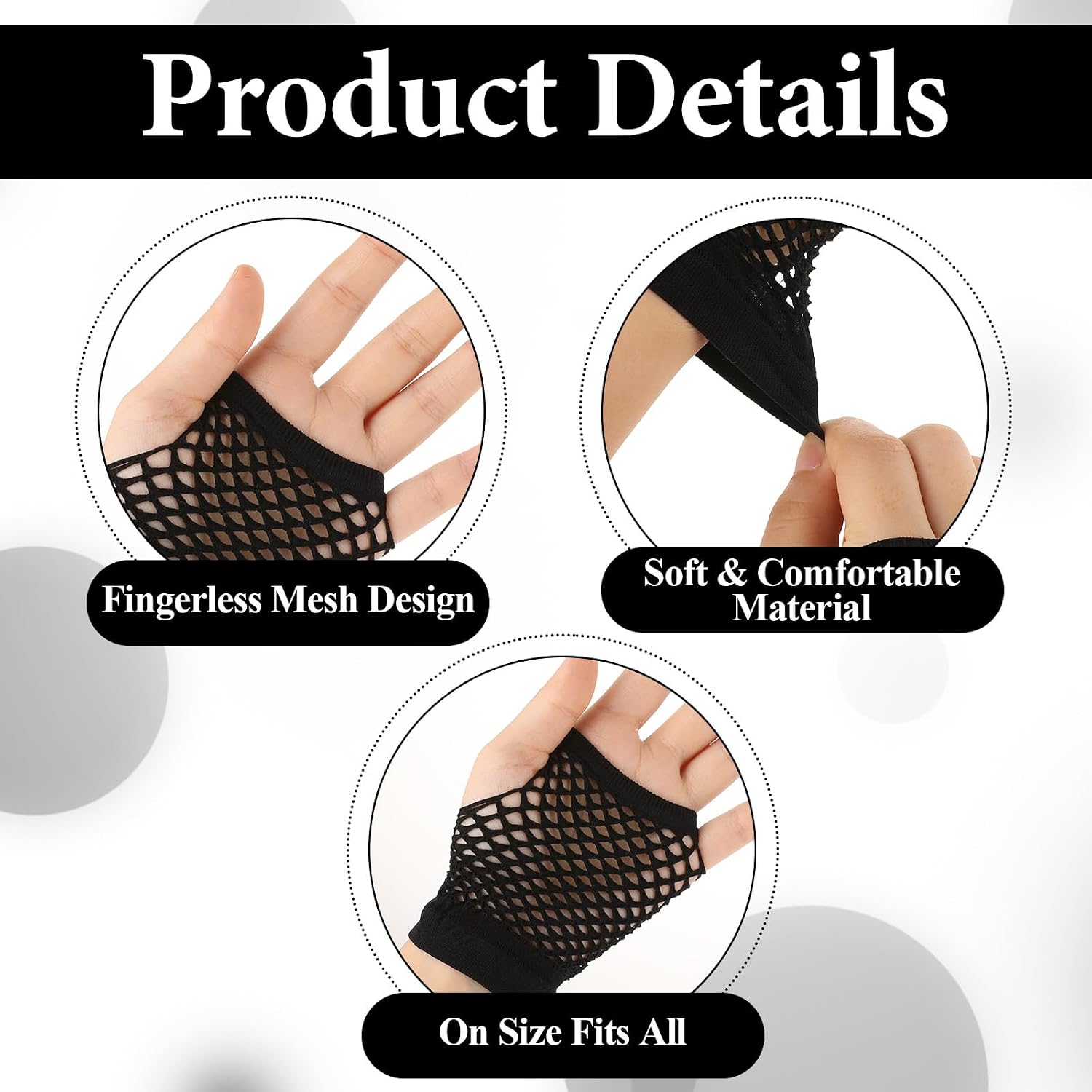 Black Nylon Fingerless Fishnet Gloves - Women's 80s Short Stretch Mesh Gloves for Halloween Costume Accessories