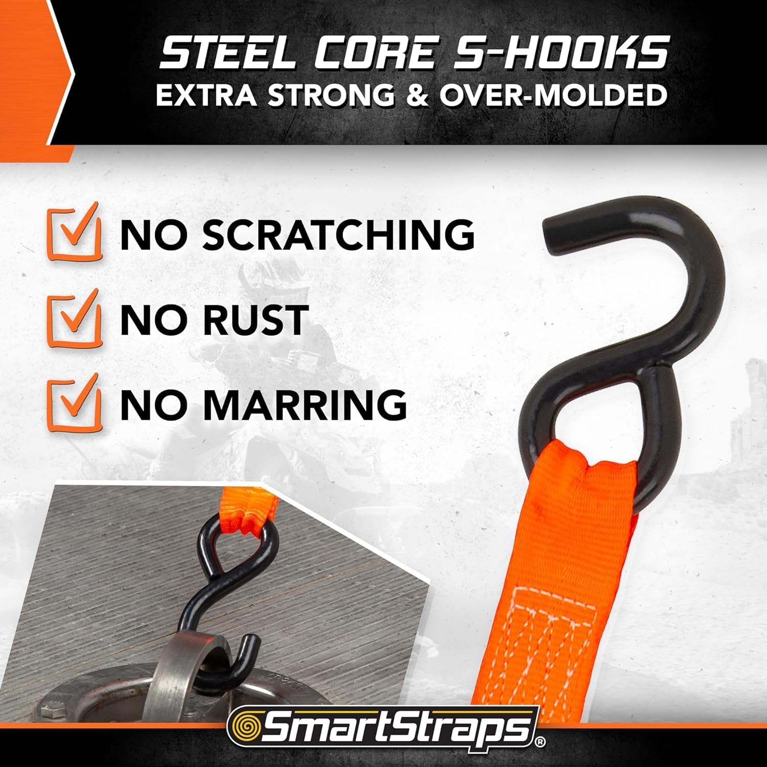 SMARTSTRAPS 10’ Retractable Ratchet Straps, 2 Pack – 3,000lb Break Strength, 1,000lb Safe Work Load — Haul Motorcycles, Boats, and Appliances with Patented Technology Heavy Duty Ratchet Straps