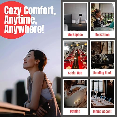 Miniatura 4 de TIDATIK Lámpara de mesa inalámbrica, recargable y funciona con pilas, funciona con batería de 4000 mAh, tiempo de funcionamiento de 42 horas, 3