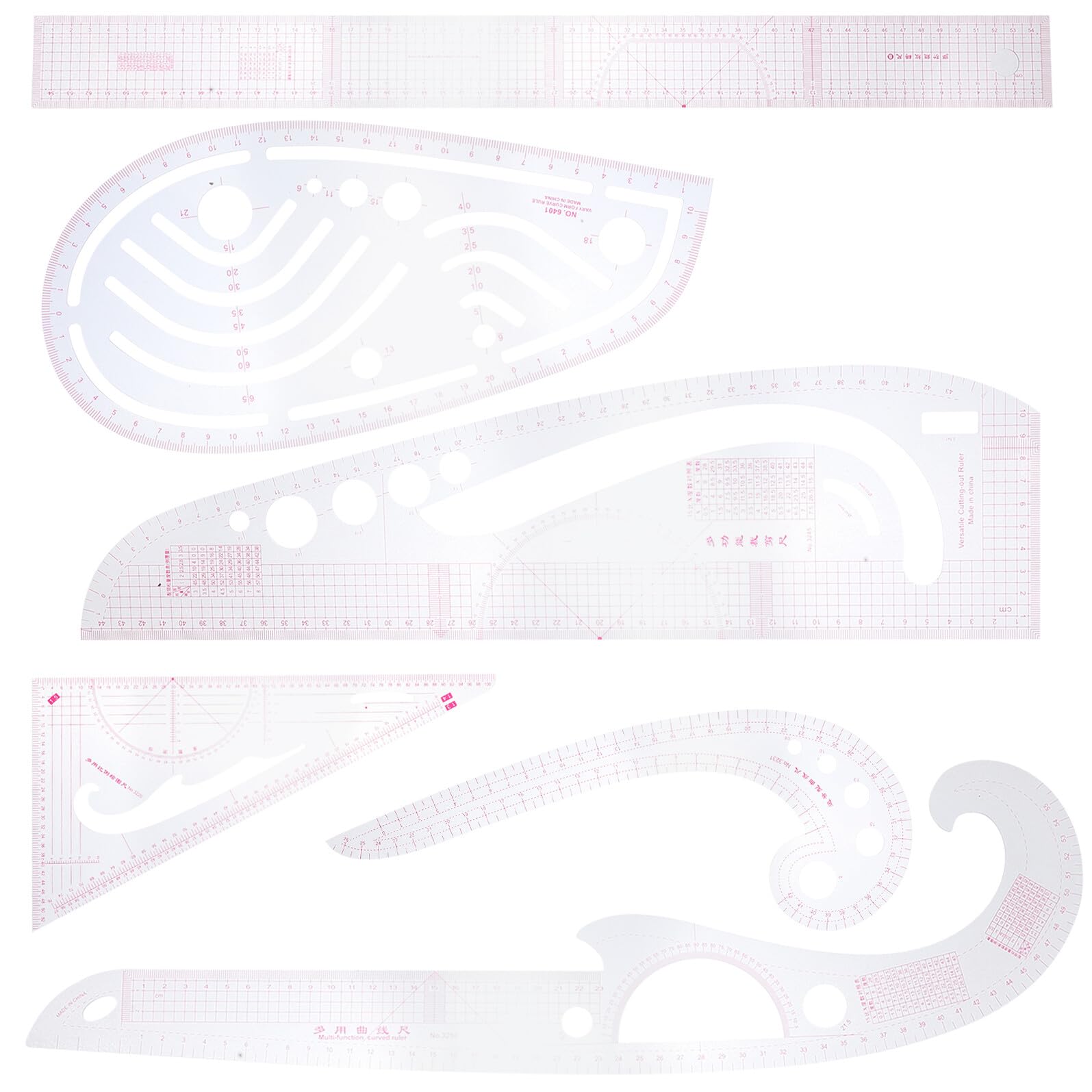 24 Stück Teiliges Maßstab aus flexiblem Kunststoff Professionelles Französisches Kurvenlineal für präzises Schneiden, Maßnehmen und Musterzeichnen für Schneiderhandwerk, Designer