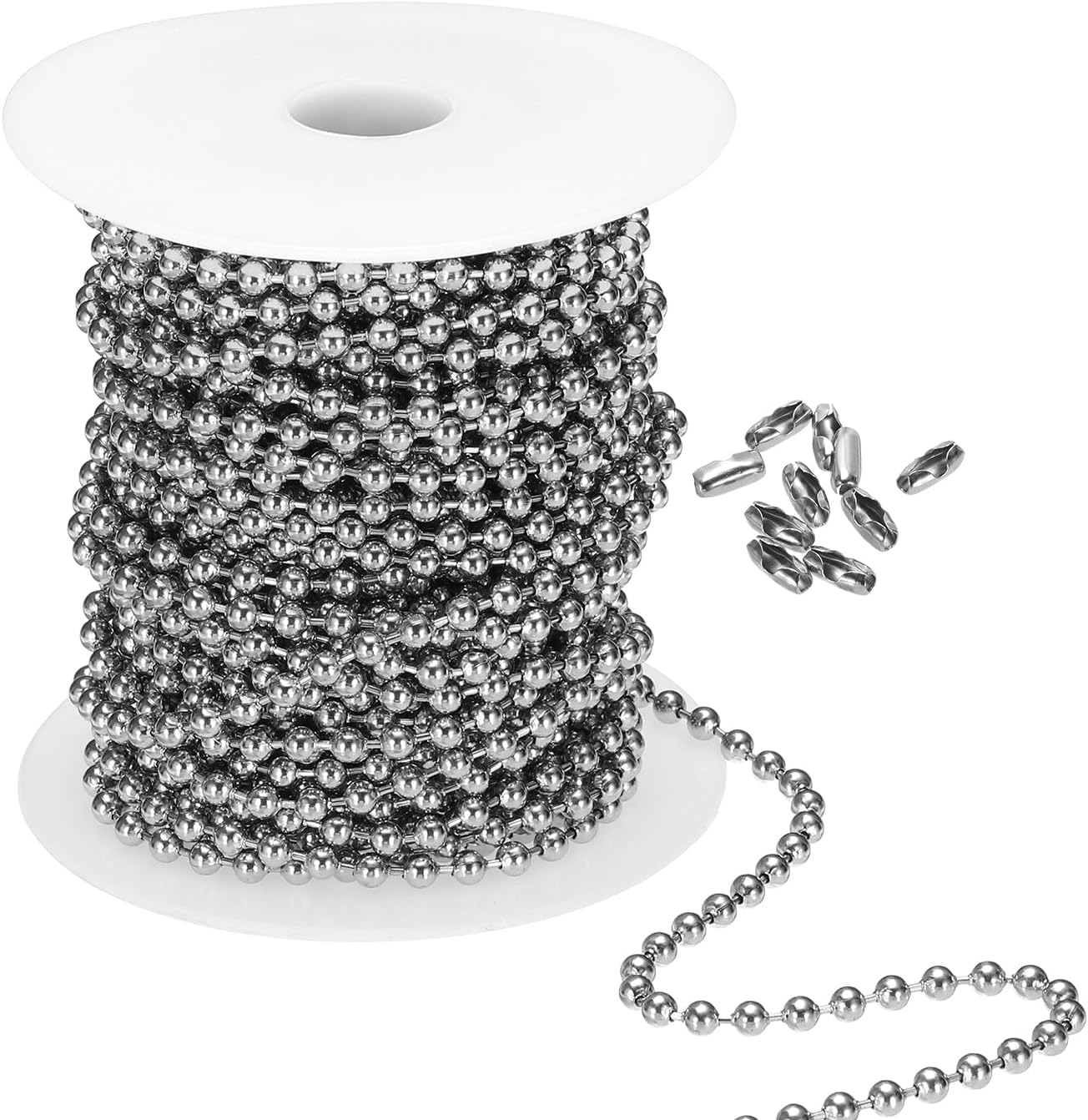 PATIKIL 4.0mm x 56ft 304 Stainless Steel Ball Chain, 1 Set Ball Chain Bead with 100 Pcs Matching Connector Clasp for Curtain Blind Pull, Tag Rings, DIY Crafts