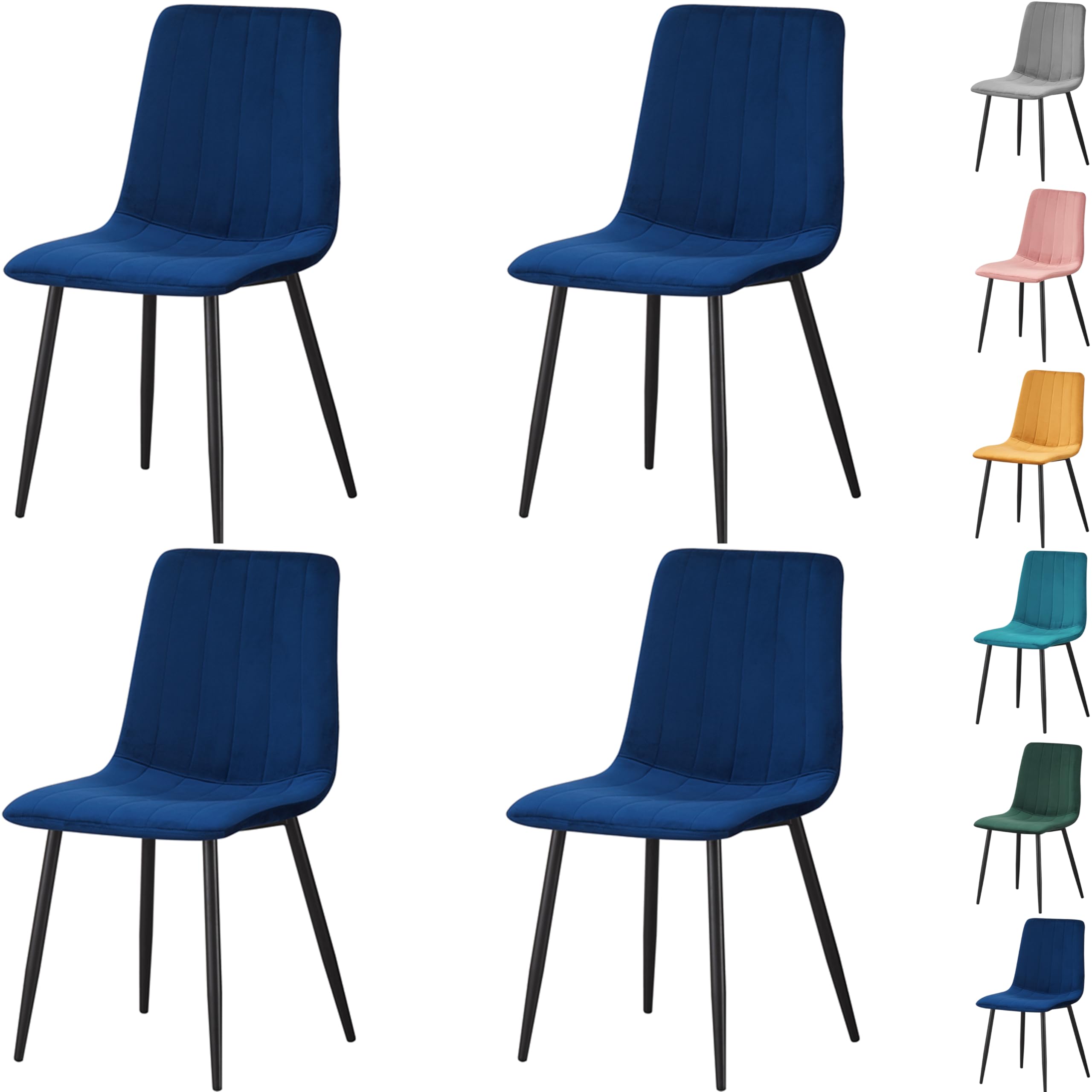MOF Home Modern Velvet Dining Chairs, Set of 4, Velvet Tufted Upholstered Kitchen Chairs with Metal Legs, Multi-Color (STRIPE PATTERN, NAVY)