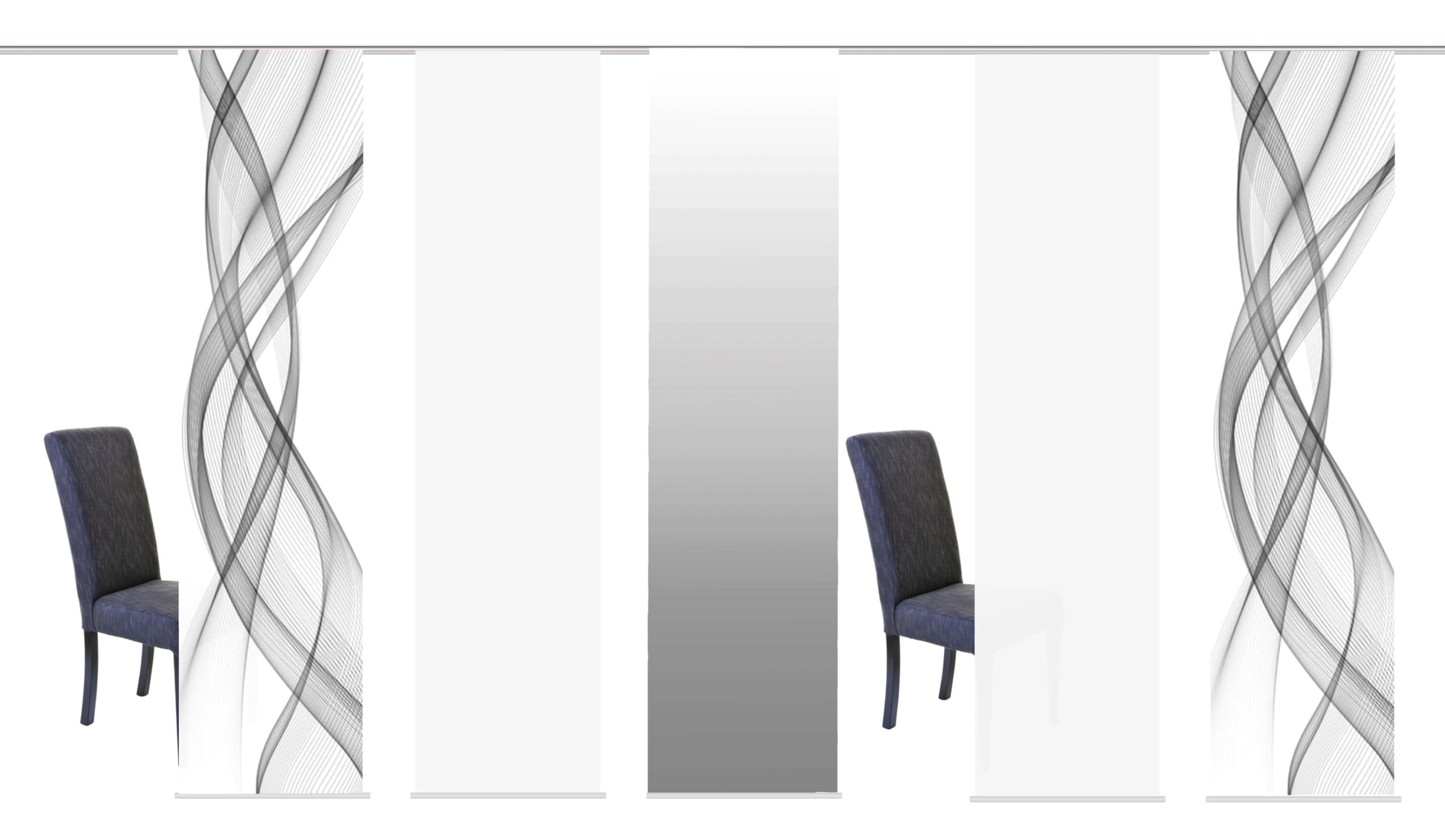 Home Fashion Schiebegardine FERROL Grau/Multicolor, 245x60cm, Zubehör, Blickdicht, Farbe:grau, Größe:245 x 60 cm, Anzahl:5er Set (2X, 2X, 1x)