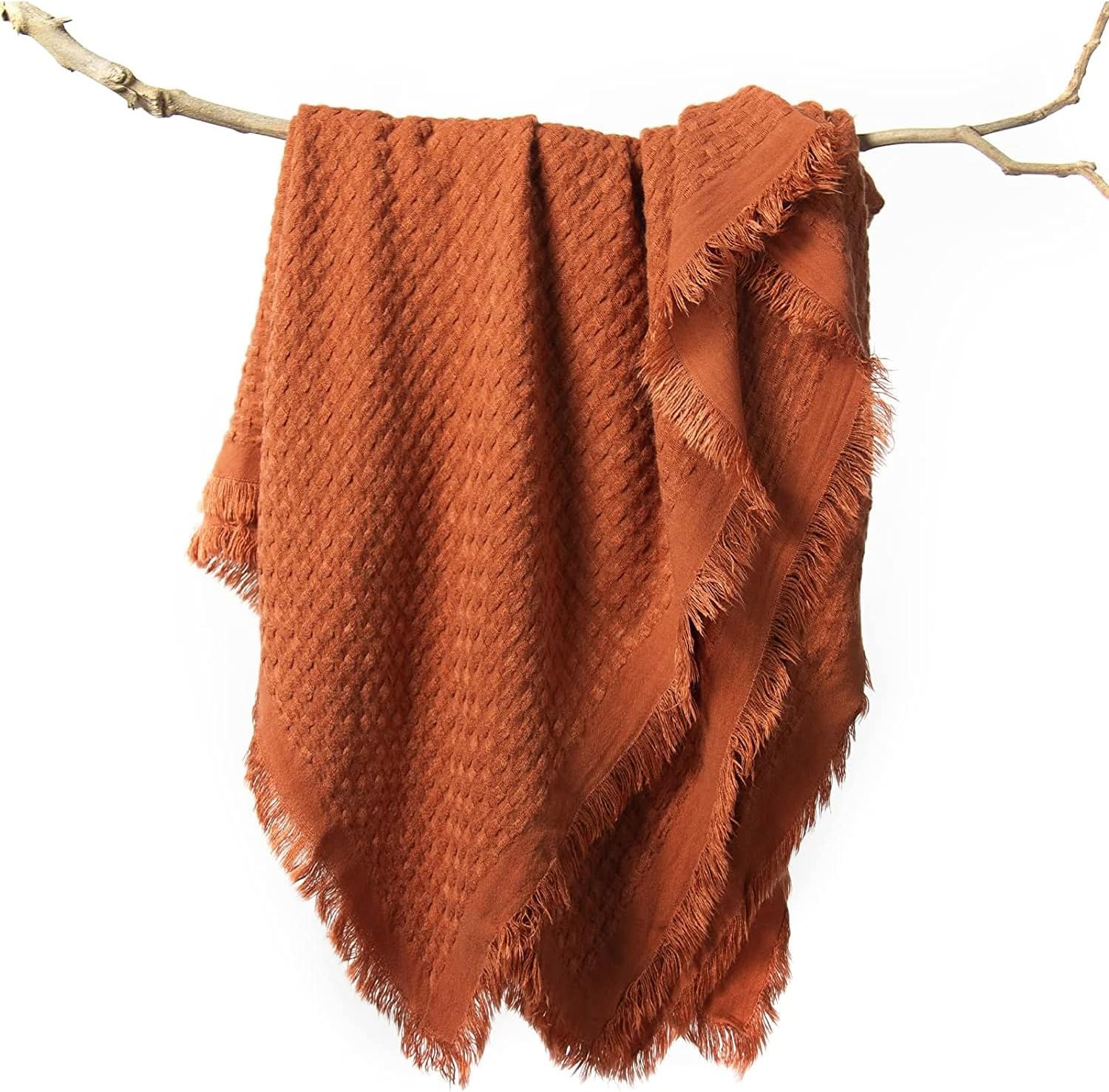 lifein Fall Throw Blanket for Couch-Soft Boho Knitted Bed Throw Blankets,Cozy Burnt Orange Waffle Throw,Farmhouse Lightweight Blanket&Throw for Autumn,Woman,Chair,Sofa,Home Decor(Burnt Orange,50*60")
