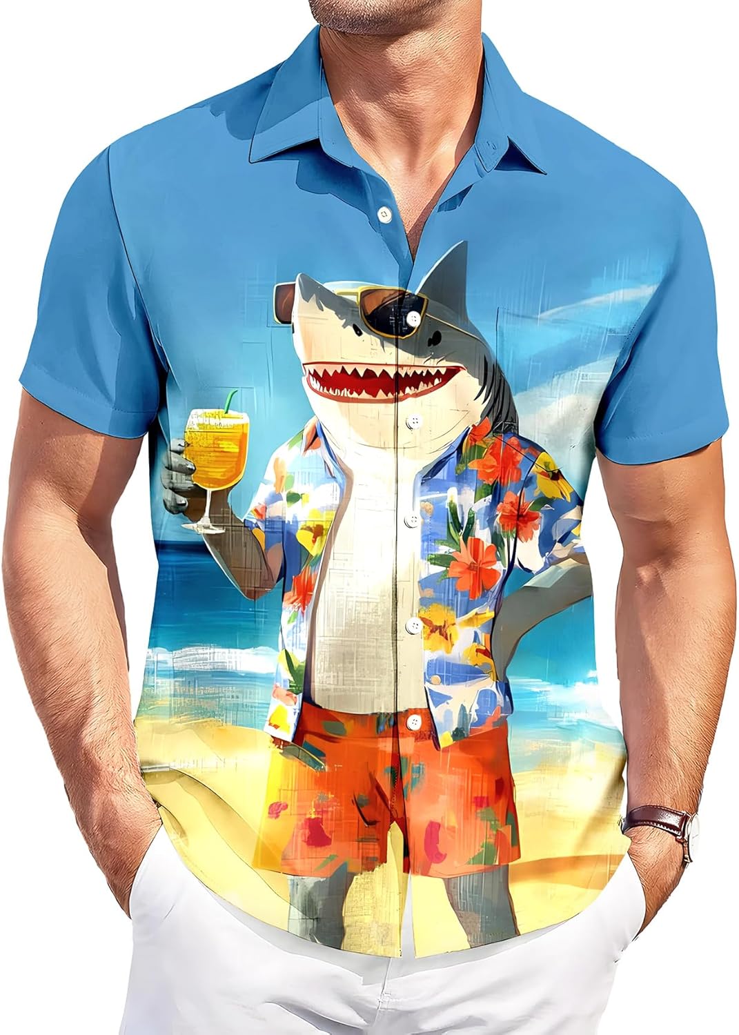 Men's Hawaiian Shirt,Ocean Print Shirt, Funny Short Sleeve Button Down,Regular Fit - Image 2