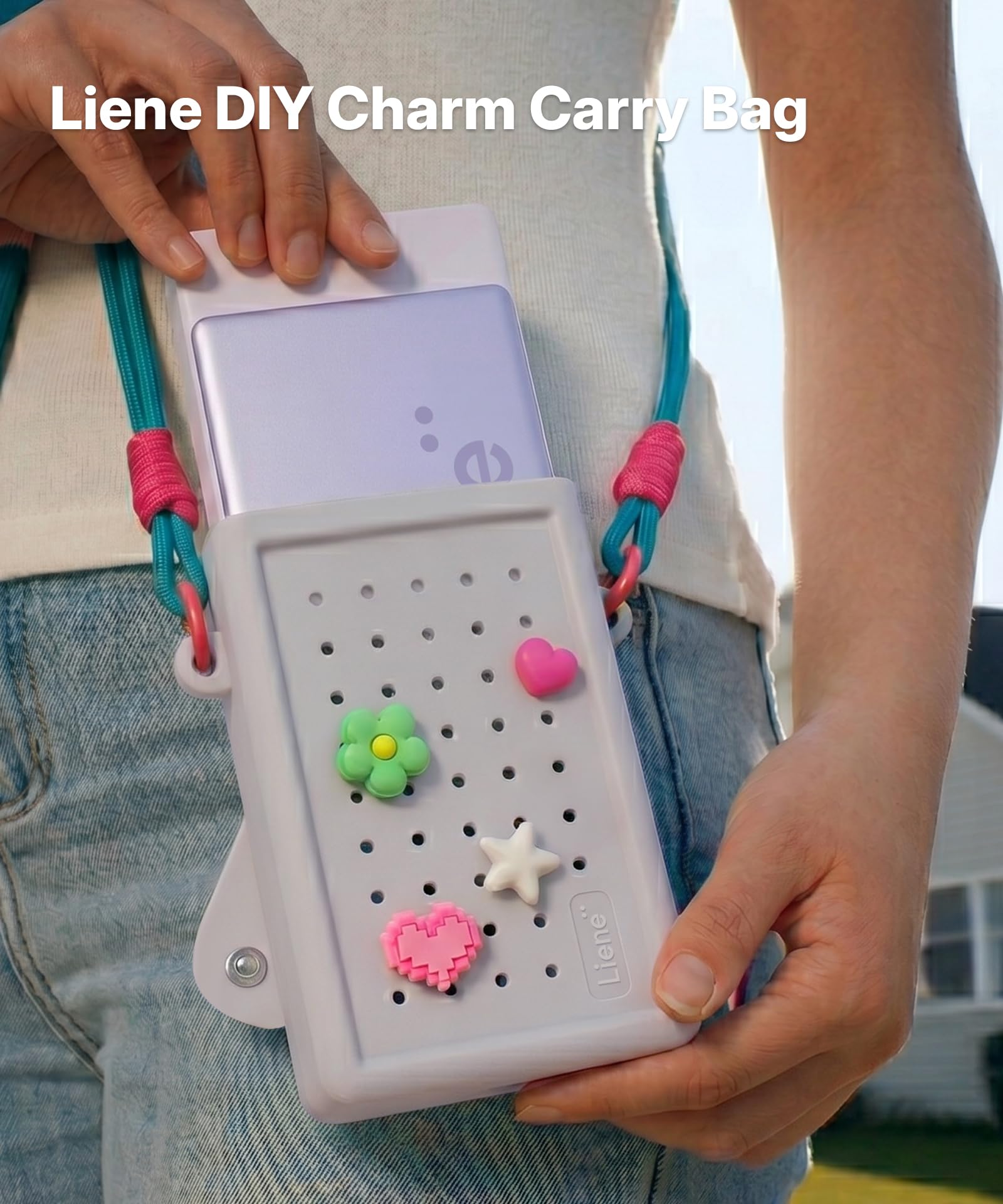 Liene Pearl N200 Pro Geschenk-Set – Tragbarer Mini-Fotodrucker mit Farbsublimation, inkl. DIY Silikon-Umhängetasche in Grau & passendem Zubehör, Bluetooth, 300 dpi, Sofortbilddrucker für iPhone/Androi