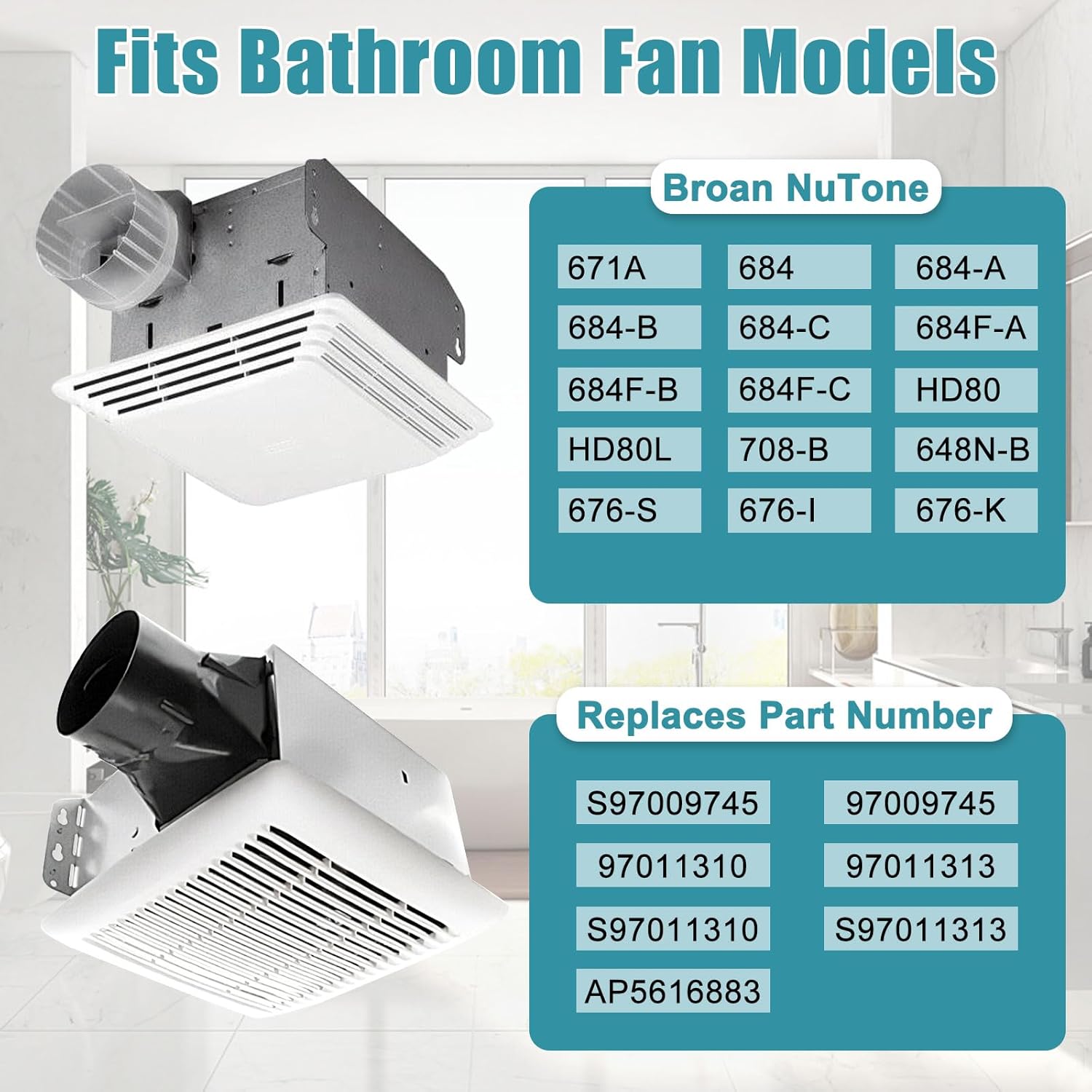 684, HD80L Replacement Motor, S97009745 Bathroom Fan Motor Assembly for Broan NuTone 676, 684-B, 684-C, 684F-A, 684F-B, 684F-C, 684-A, HD80, 684N, 676-S, 676-K, 671A Exhaust Fan Motor Replacement
