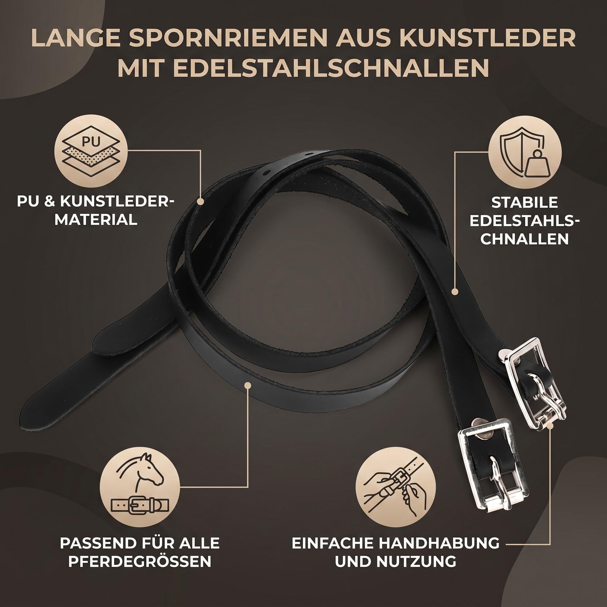 Pissente Cinghie per Speroni, 1 Paio Cinghie da Equitazione in Pelle Allungate da 50 Cm Cinghie da Equitazione con Fibbia in Acciaio Inossidabile Accessori Sportivi da Equitazione in