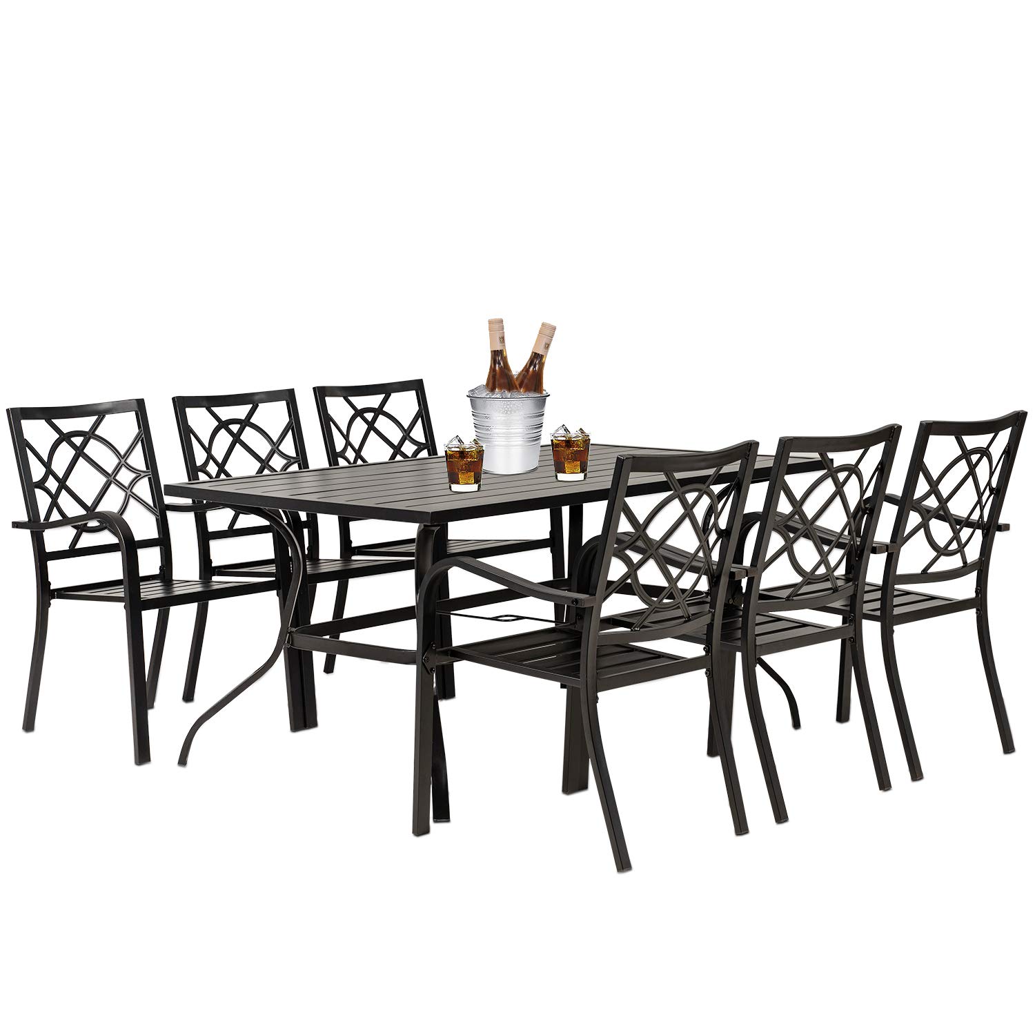Buy Patiomore 7 Piece Outdoor Patio Dining Set, Metal Furniture Set Rectangular Slatted Dining