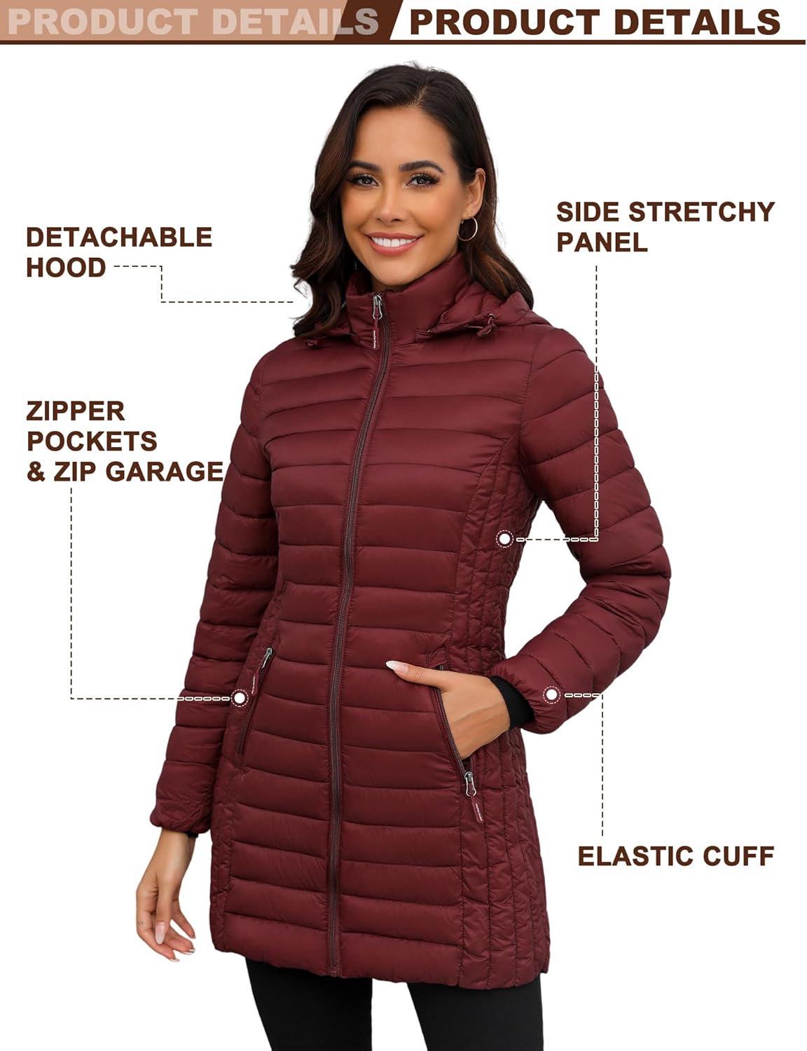 ANOTHER CHOICE Women Ultra-light Puffer Jacket, Winter Puffey Jacket with Detachable Hood Stretchy Panel Rollable - Image 4