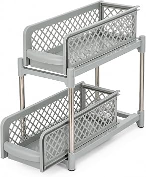 2 Tier Sliding Cabinet Organizer, Plastic Storage Basket Drawer