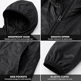 Kids Waterproof Jacket – Lightweight Packable Raincoat for Boys & Girls, UPF 50+ Sun Protection with Carry Pouch – Ideal for Hiking, Camping & School