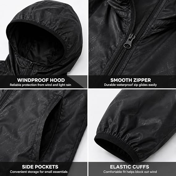 Kids Waterproof Jacket – Lightweight Packable Raincoat for Boys & Girls, UPF 50+ Sun Protection with Carry Pouch – Ideal for Hiking, Camping & School