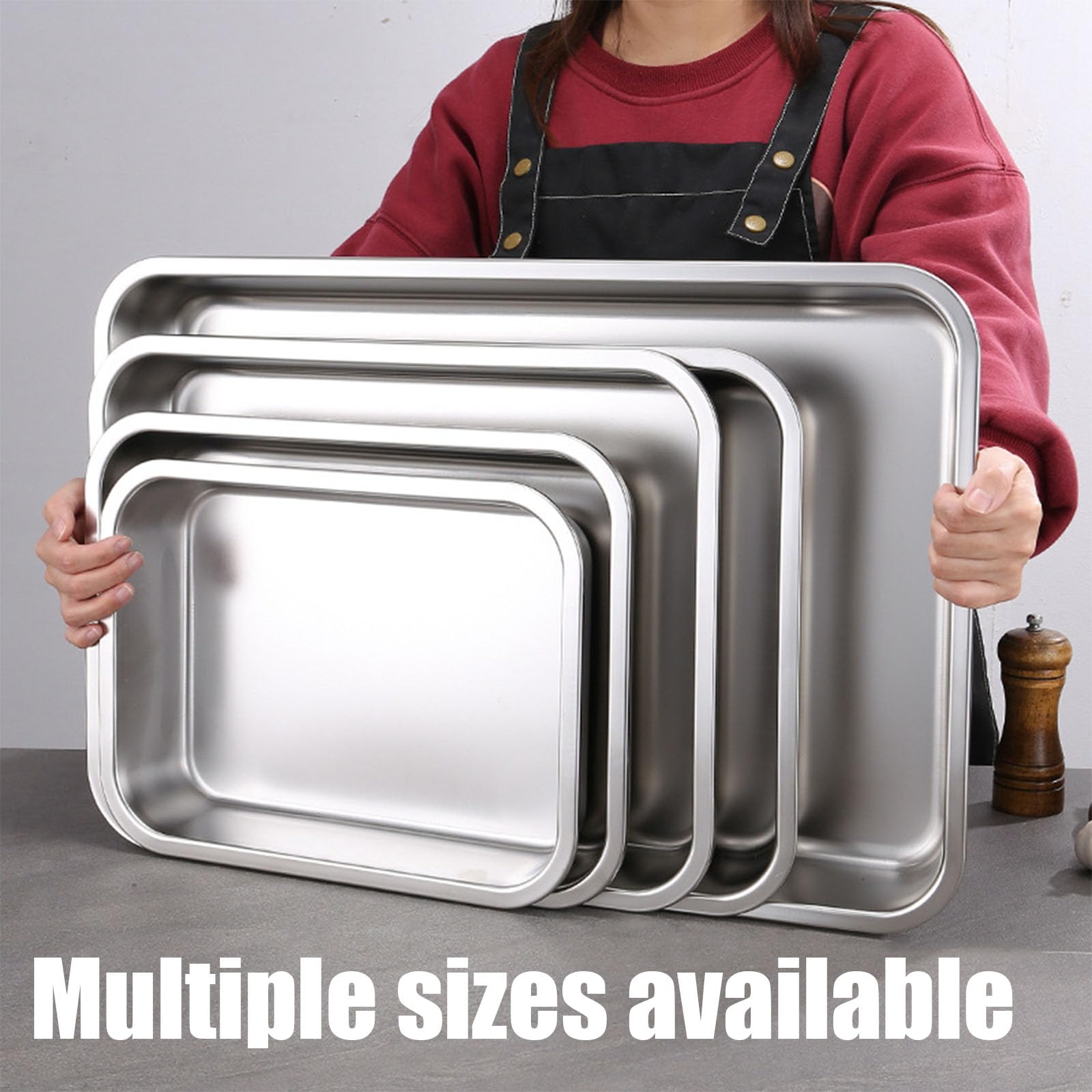Apilable Recipientes para Alimentos,Rectangular Contenedor De Ingredientes,Acero Inoxidable Contenedores De Alimentos Gastronorm,50 * 35cm,20cm