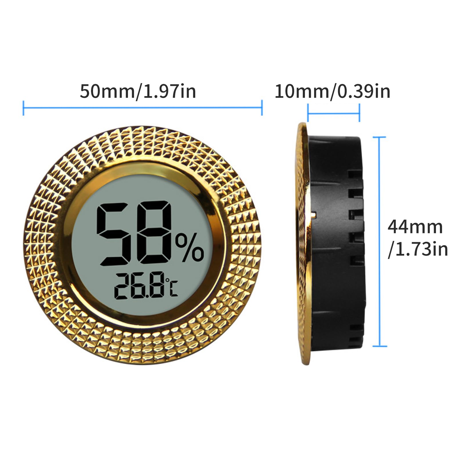 Igrometro Termometro Digitale Calibrato ∅50 Mm In Lega Di Zinco – Per Humidor, Serra, Cantina E Chitarre