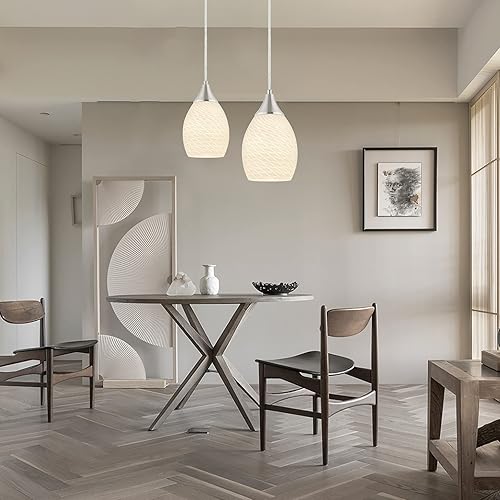 Miniatura 2 de Glassland Lámpara colgante, 1 luz de iluminación de cocina en níquel cepillado con vidrio blanco, certificación ETL