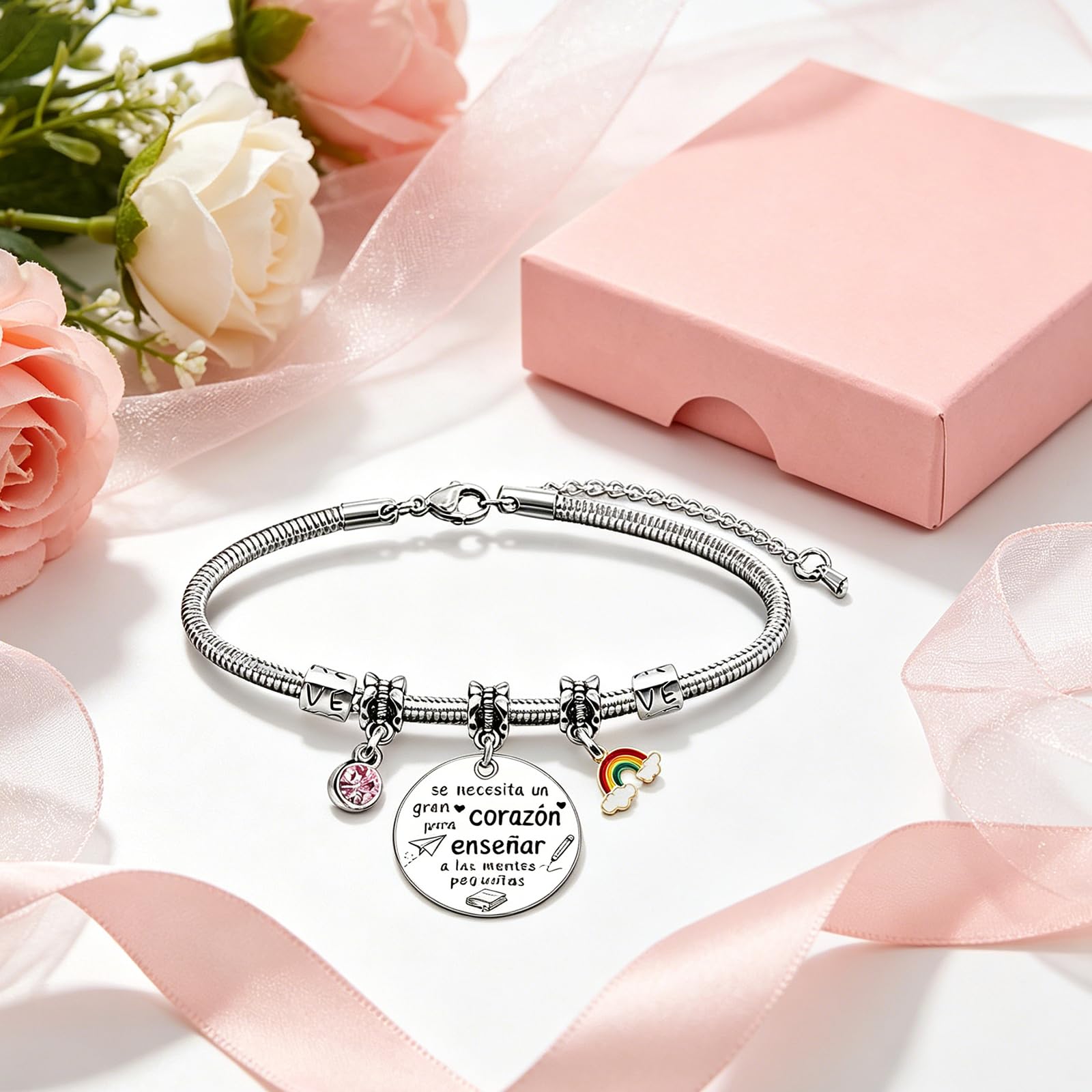 Pulsera ajustable con colgante grabado regalo profesora infantil