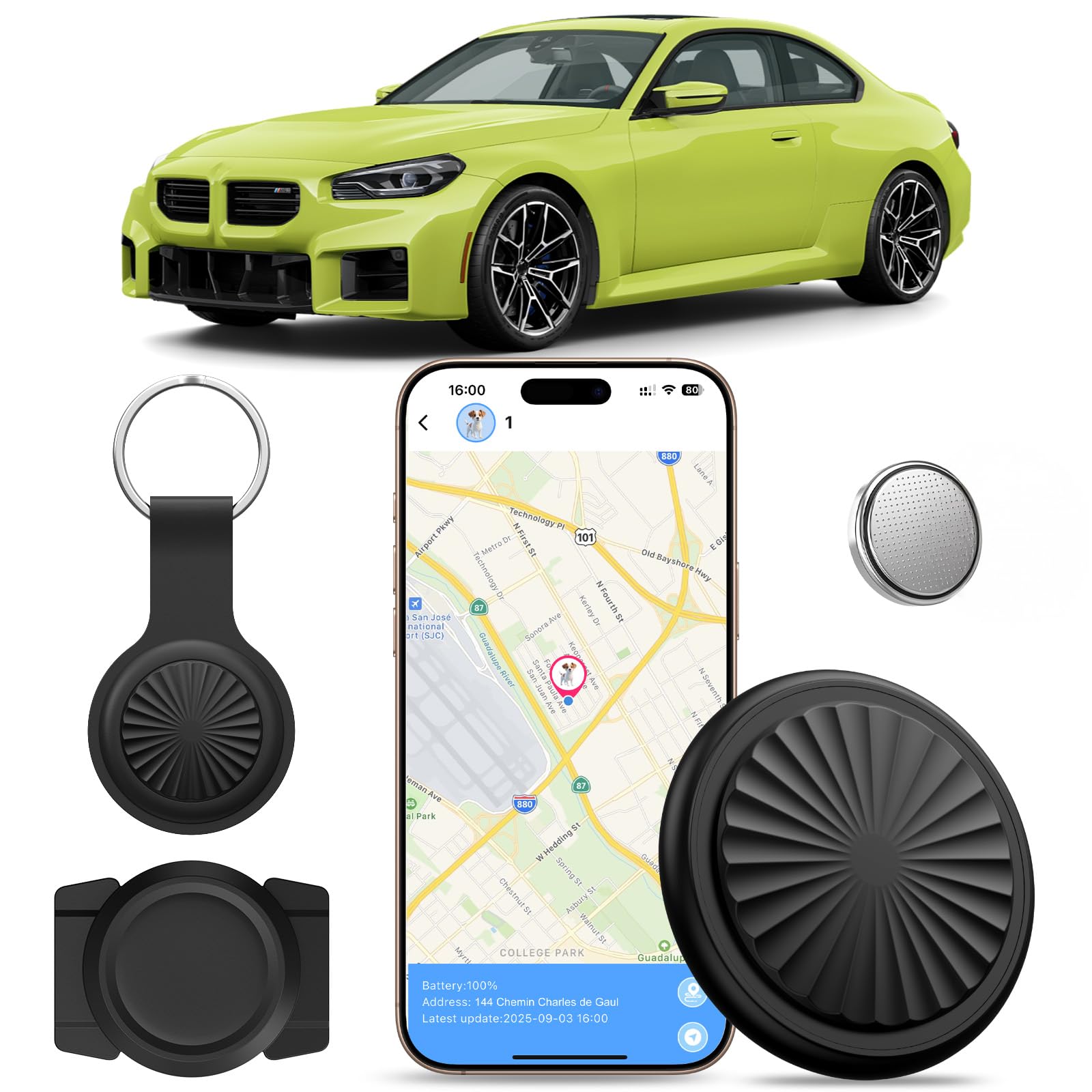 GPS Tracker per Auto, Localizzatori GPS Compatibile con iOS e Android, Senza Abbonamento,Impermeabile IP67,Riproduzione Tracciato 7 Giorni,Autonomia 365 Giorni,Adatto per Auto/Animali Domestici/Chiavi