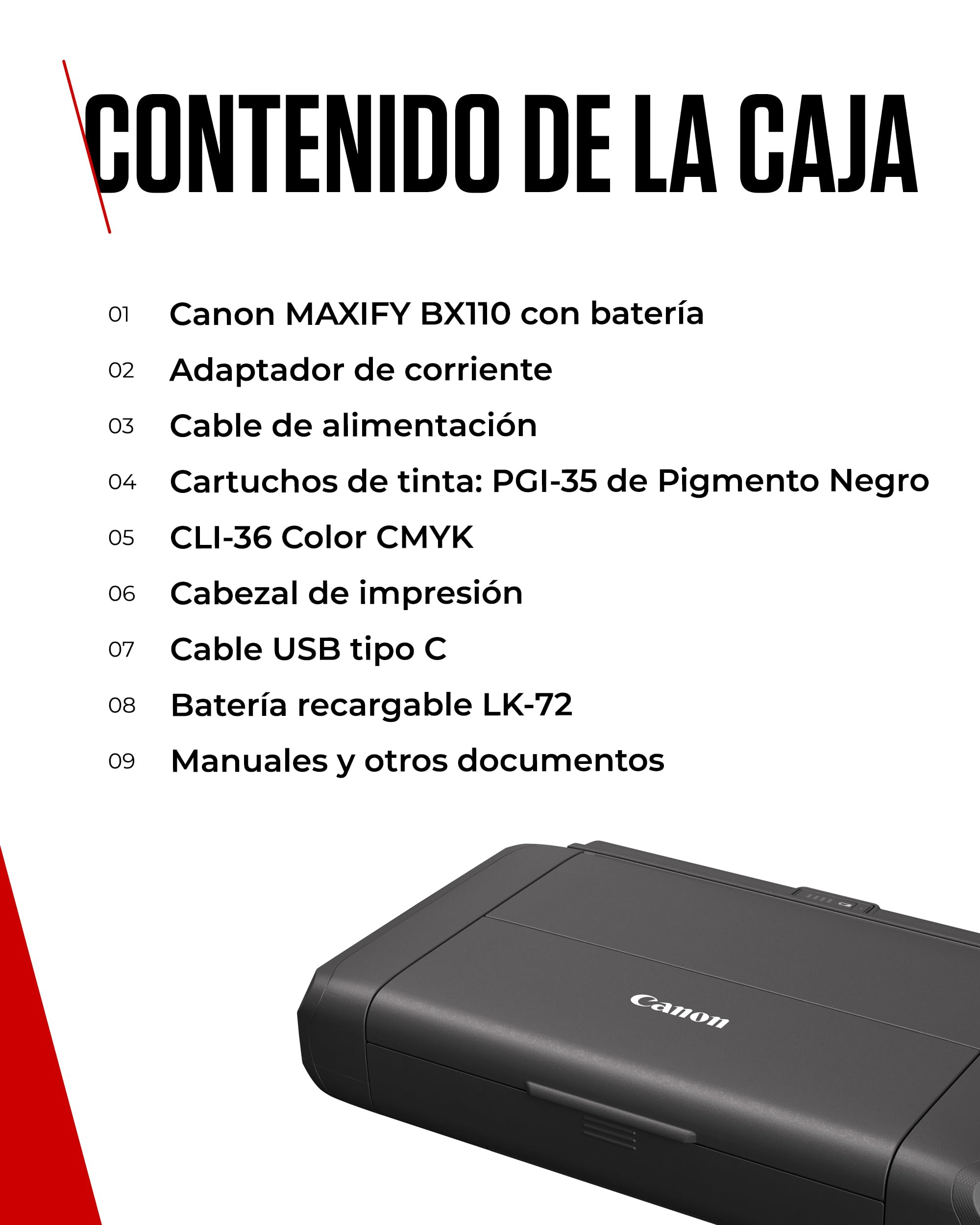 Canon MAXIFY BX110 Impresora Pequeña Inalámbrica - Batería Recargable - Imprime hasta A4 Desde Ordenador, Smartphone | Ideal para Teletrabajo y Viajes