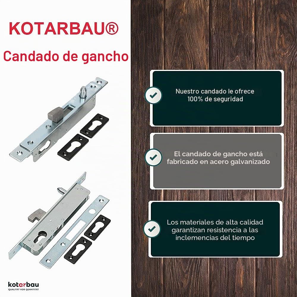 KOTARBAU® Cerradura para embutir para bombín, Cerraduras para Puertas correderas H-40, Cerradura de Gancho, Cerradura de Acero INOX, Cerrojo Pico de Loro en Acero, Herraje de Seguridad para Puertas