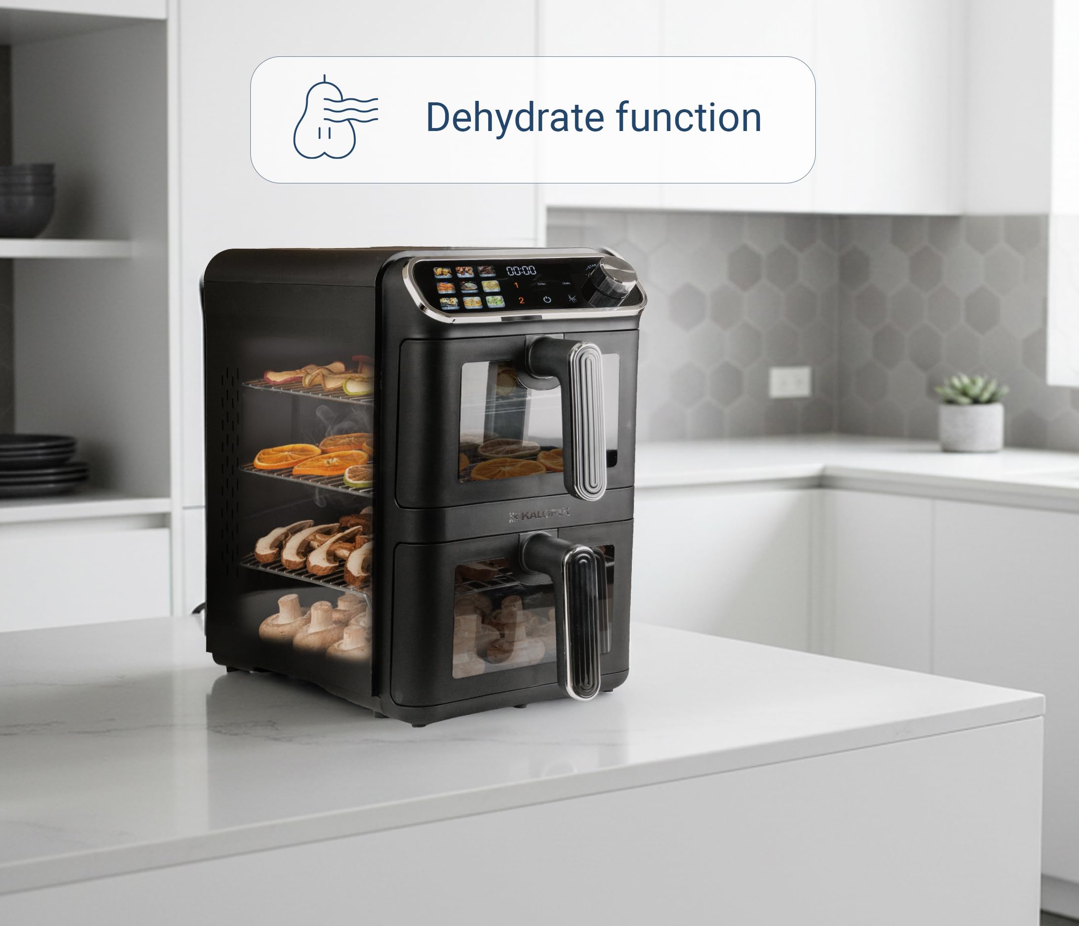 KALORIK AFT3200 frytkownica beztłuszczowa, pionowa XXL frytkownica na gorące powietrze, dwukomorowa wieża 11 l, 2260 W, AIR FRYER z 2 rusztami do smażenia, 9 automatycznych programów, wyświetlacz LCD