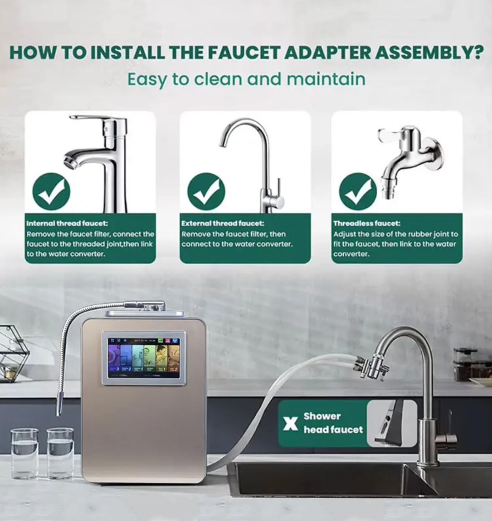 Macchina ionizzatore e filtrazione Acqua alcalina PH 2,5–11,2, Generatore di Acqua Ricca di idrogeno, Design da banco o a Parete, Ideale per casa e Ufficio Coffee 8 Plates