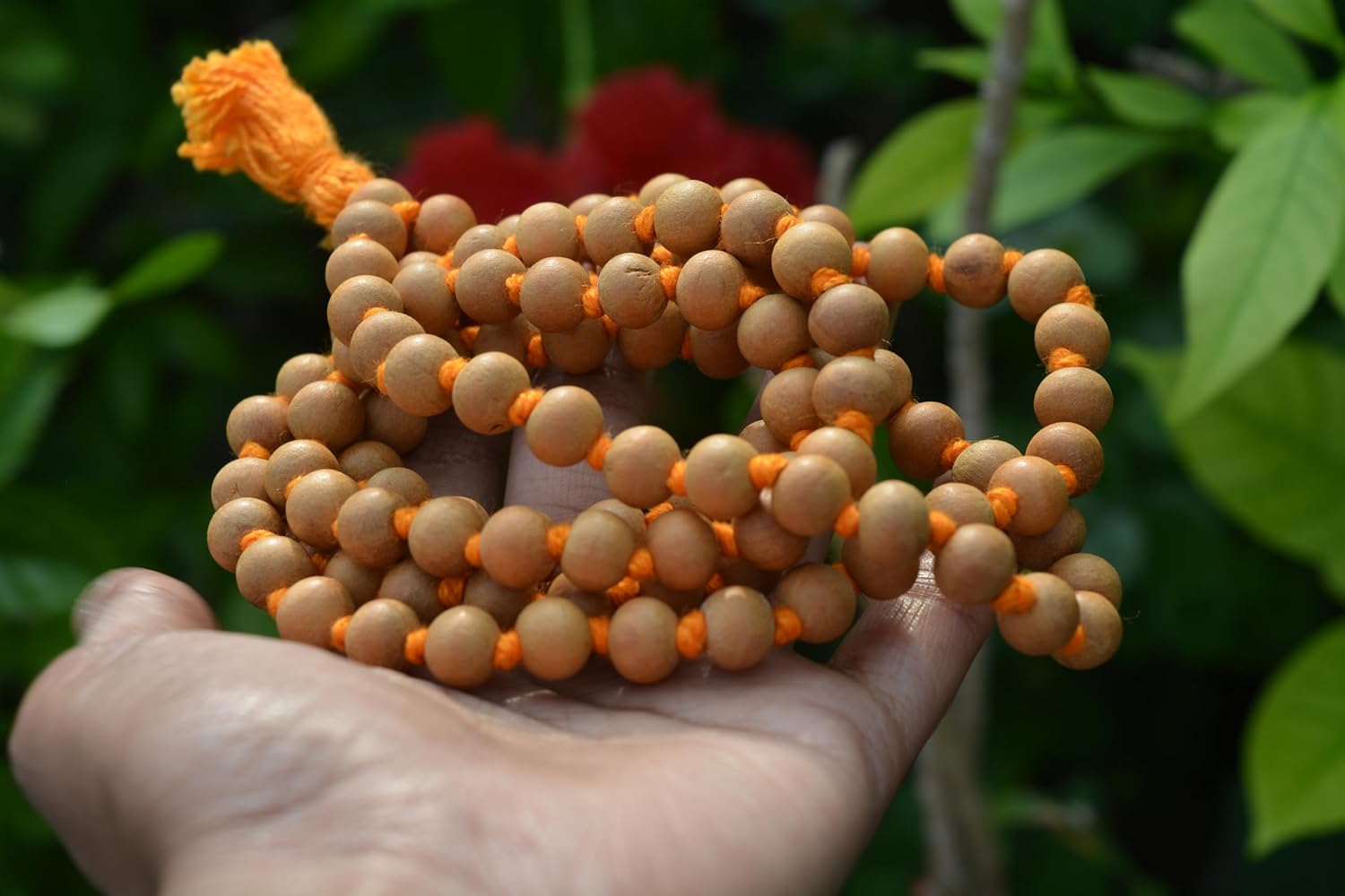Sandalwood Japa Mala Necklace 108 Beads | 8mm Natural Sandalwood Prayer Rosary for Meditation, Yoga & Puja | Hand-Knotted Hindu Buddhist Wood Bead Mala for Men & Women - Image 5