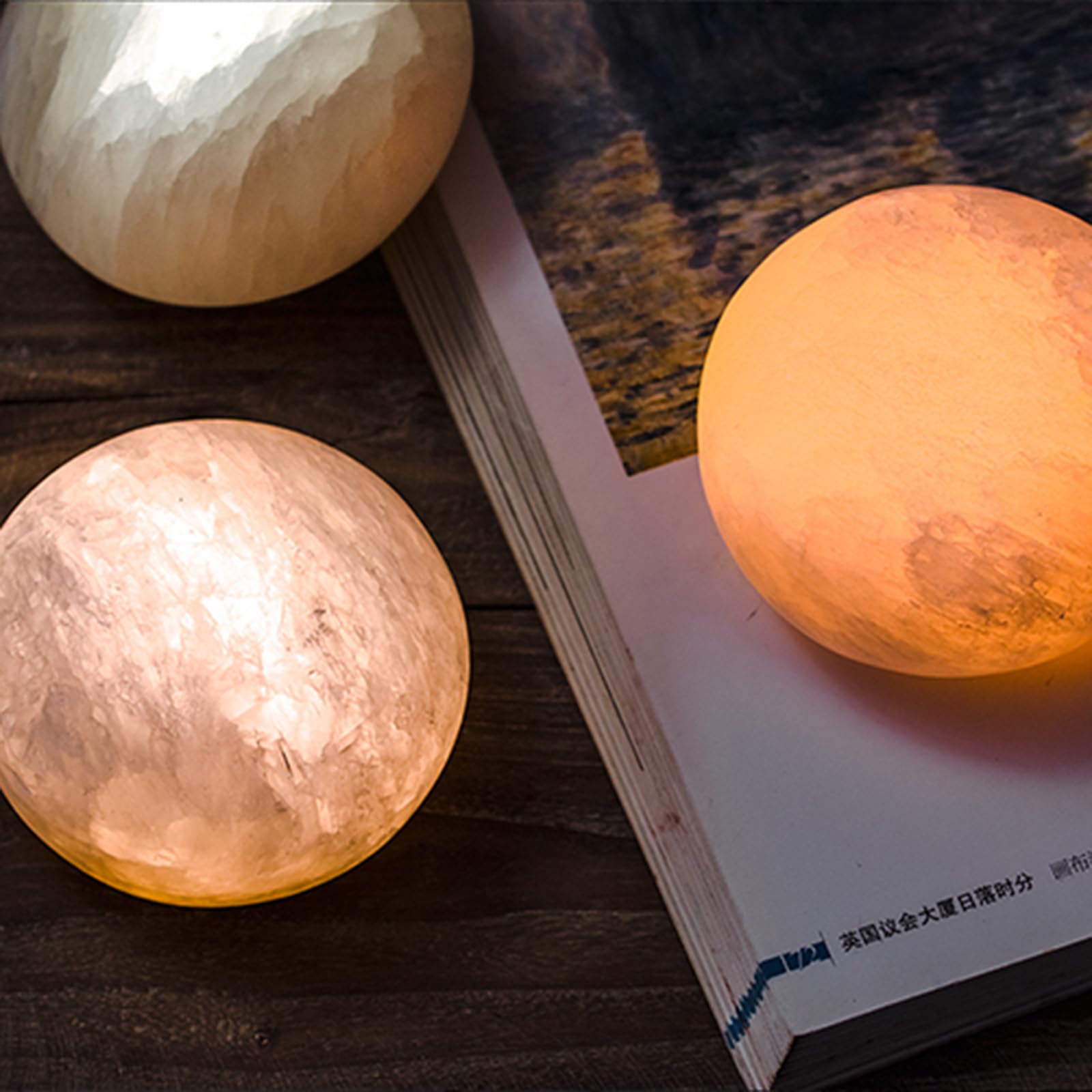 2 Lámparas De Noche Artesanales, Recargables por USB, con 3 Temperaturas De Color, Sensor De Vibración Y Atenuación Táctil. Mineral Natural Y Diseño De Piedra Aleatorio. para Regalar