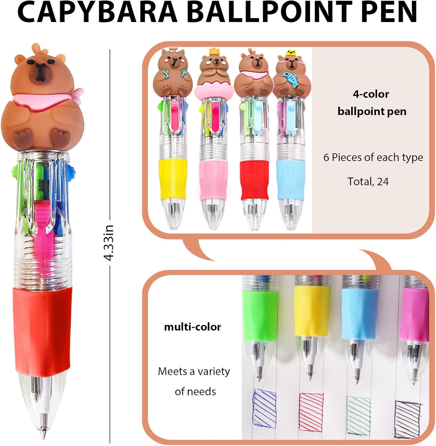 96 Pcs Capybara Gifts Bulk,4-in-1 Ballpoint Pens,Stickers,Notepads,Organza Bulk Gifts Set for Birthdays and Parties, Teachers School Office Party Favor Supplies