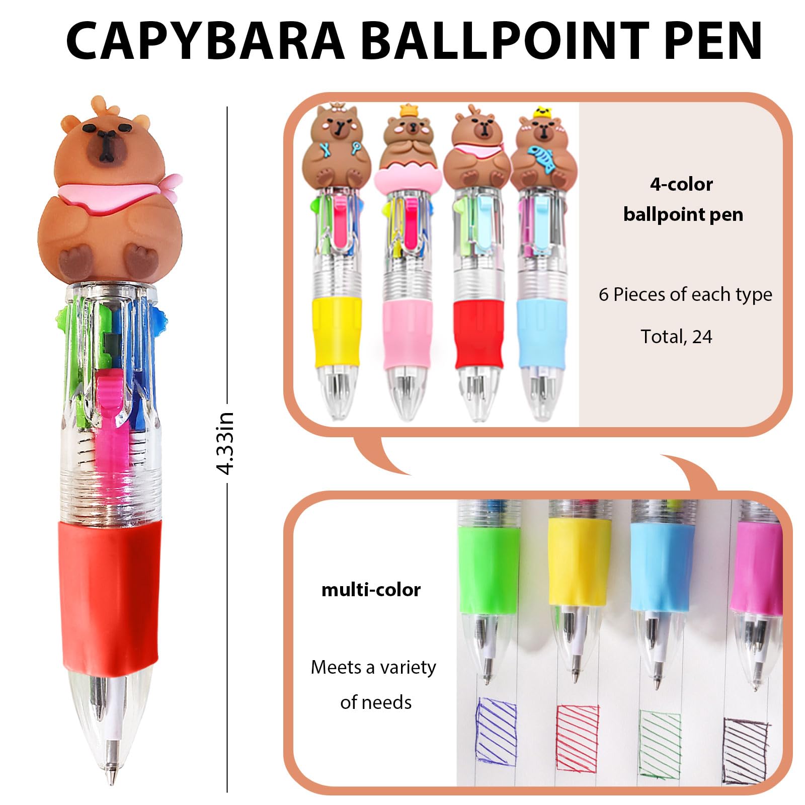 96 szt. Capybara prezenty luzem, długopisy 4 w 1, naklejki, notatniki, organza, luzem, zestaw prezentów dla nauczycieli, szkoły, biura, na imprezę, artykuły