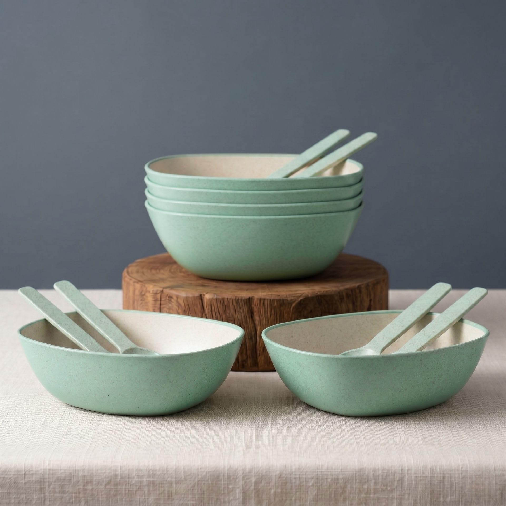 Eha Set of 6 Earth-Friendly Multipurpose Bowls for Kitchen | 600 ml | Made with Bamboo Fibers & Rice Husk | Microwave Safe Bowl | for Hot & Cold Serving Bowl Set | Celeste