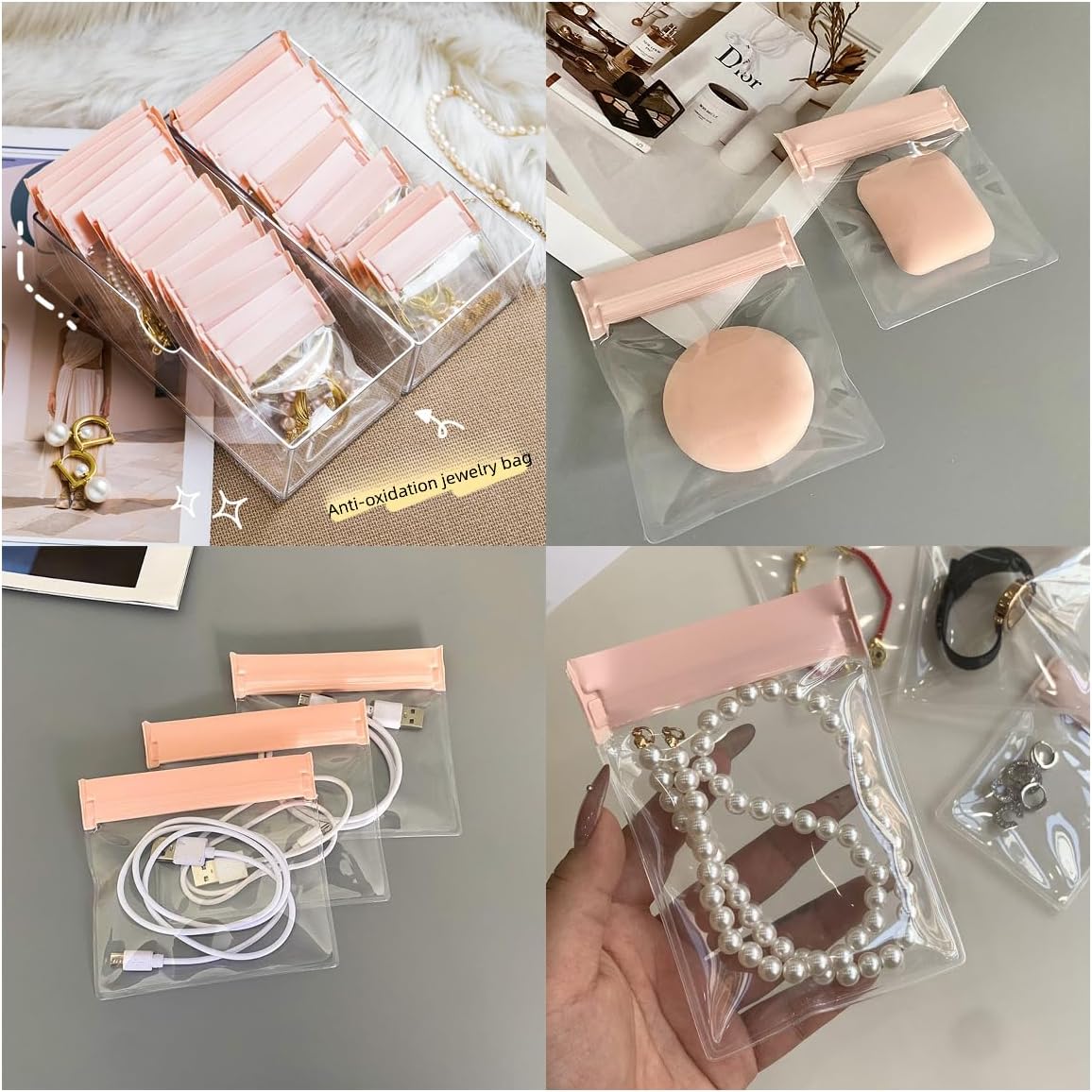 24PCS Jewelry Bags -EVA Anti-Tarnish Jewelry Storage Bags, Travel Jewelry Bag Reusable & Anti-Oxidation Thickened Storage for Necklaces, Earrings, Rings and More(Pink) - Image 3