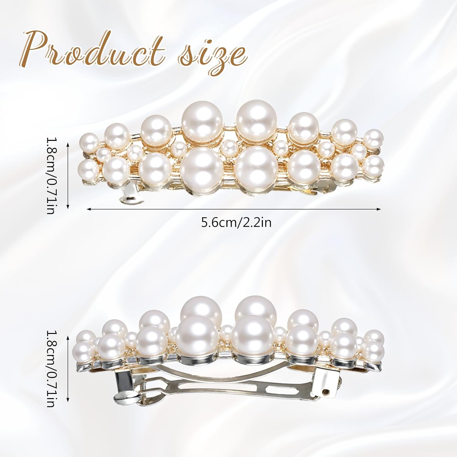 2Pcs Pearl Barrettes for Women,Classic Pearl Hair Clips French Bridal Hair Pins for Party Wedding Fancy Barrettes Christmas Gifts - Image 2