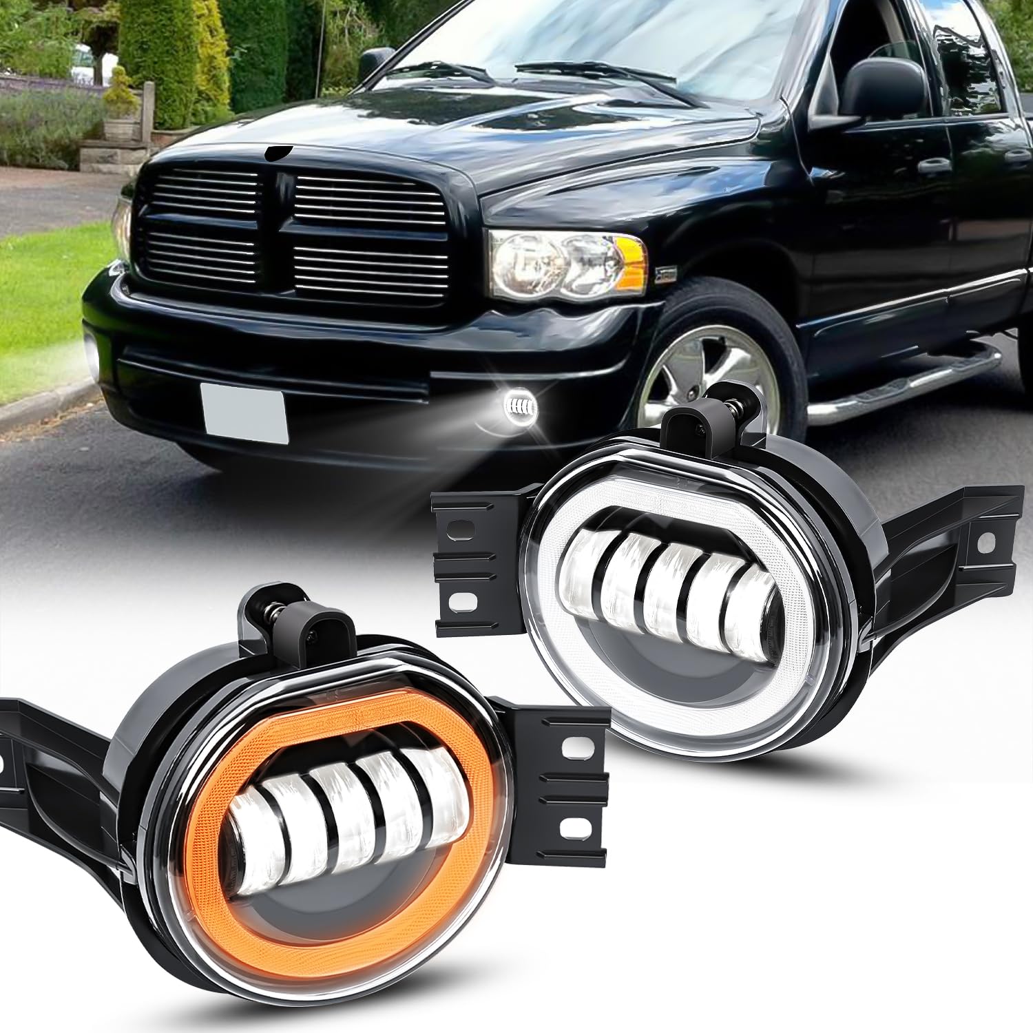 Photo 1 of FICOLPO Led Fog Lights with Daytime Running Light & Turn Signal Light for 2002-2008 Dodge Ram 1500, 2003-2009 Ram 2500/3500 Pickup & 2004-2006 Durango - Bumper Driving Fog Lamps OEM Replacement(White)