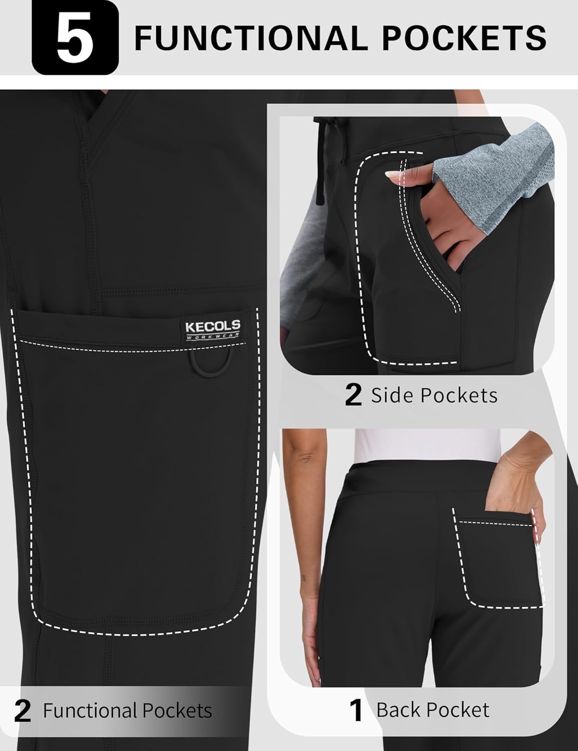 Women Yoga Scrub Pants Straight Mid Rise Elastic Waist Cargo Work Pants with Five Pocket 4-Way Stretch