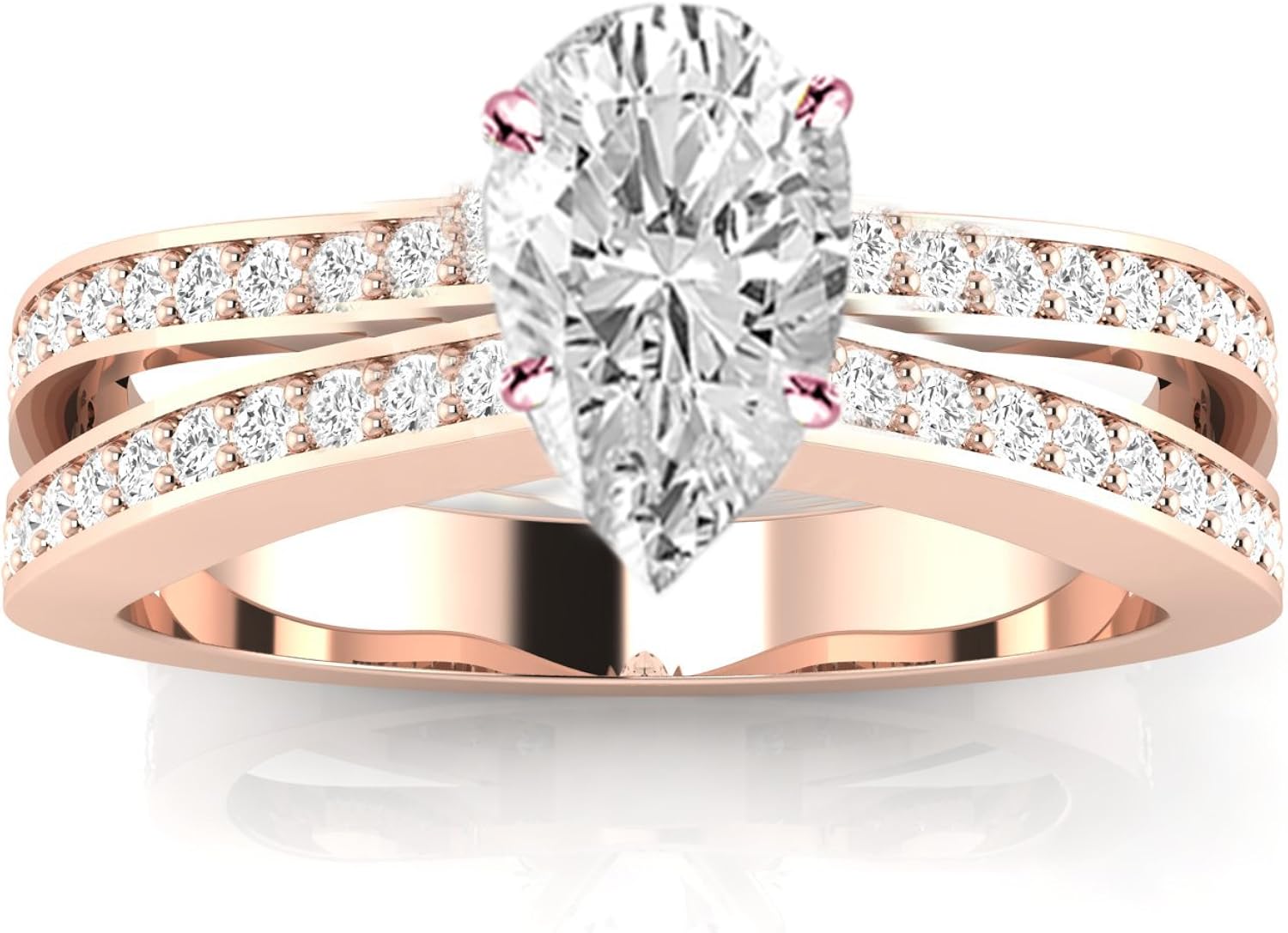 1 14 Carat 14k Rose Gold Contemporary Double Row Split Shank Pear Shape Diamond Engagement Ring H Color Si2 Clarity Center Stones Amazon Com