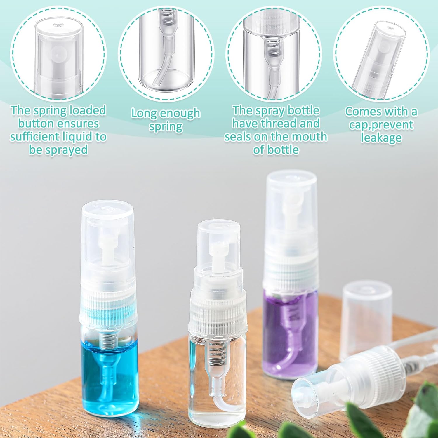 Zhehao 200 Pcs Mini Spray Bottles 2 ml Clear Glass Perfume Bottles Refillable Fine Mist Perfume Atomizer Portable Empty Sample Containers for Cleaning, Essential Oils, Travel (Clear Cap)