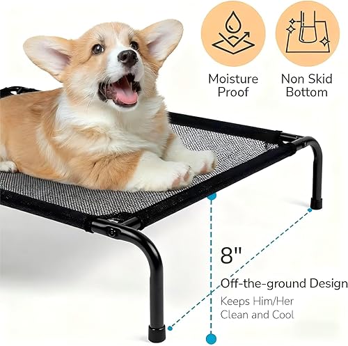 Miniatura 5 de Cama elevada para perro, cuna elevada para mascotas con tela de malla de textileno duradera, alfombrilla transpirable, pies antideslizantes, cuna