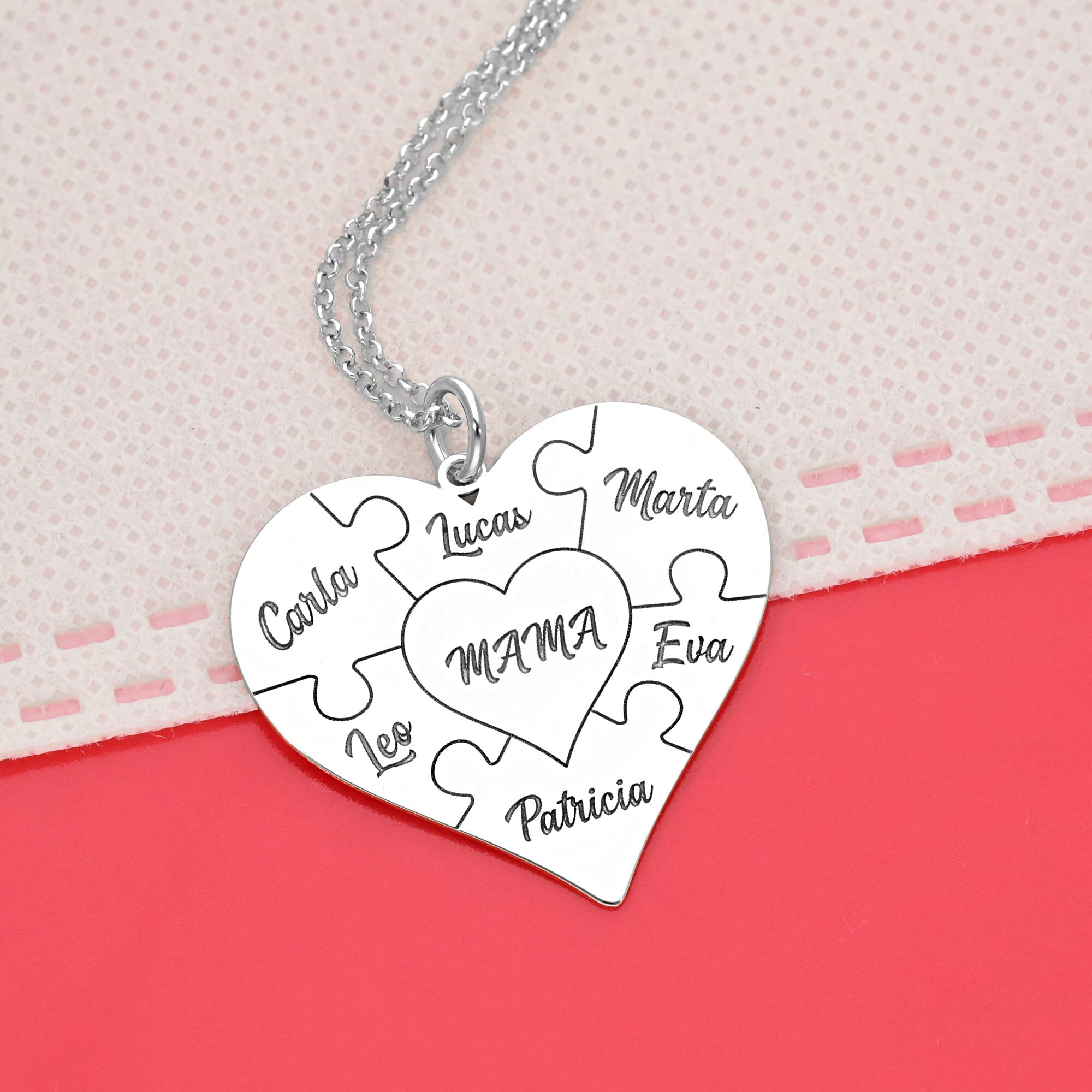 Colgante Corazón Puzzle Personalizado - Plata de Ley 925/1000 para Mujer o Niña con Cadena en 45cm + Alargador – Collar Corazón Puzzle, perfecto para cualquier ocasión