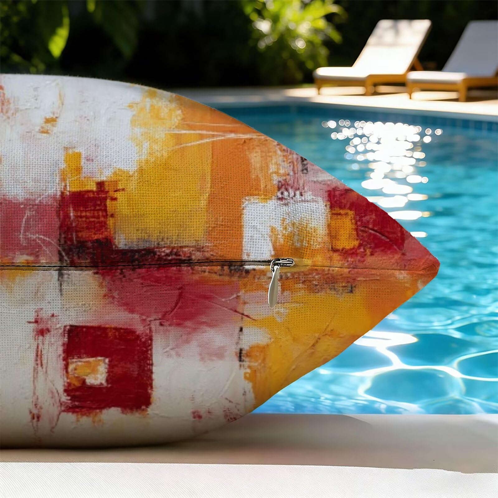 Housse de Coussin Canapé Abstrait 65x65cm Exterieur Impermeable Couleur Orange Taie D'oreiller Décoratif Aesthetic Housse Coussin Decoration pour Chambre Sofa Jardin Balcon Terrasse Lot de 2. P-5265