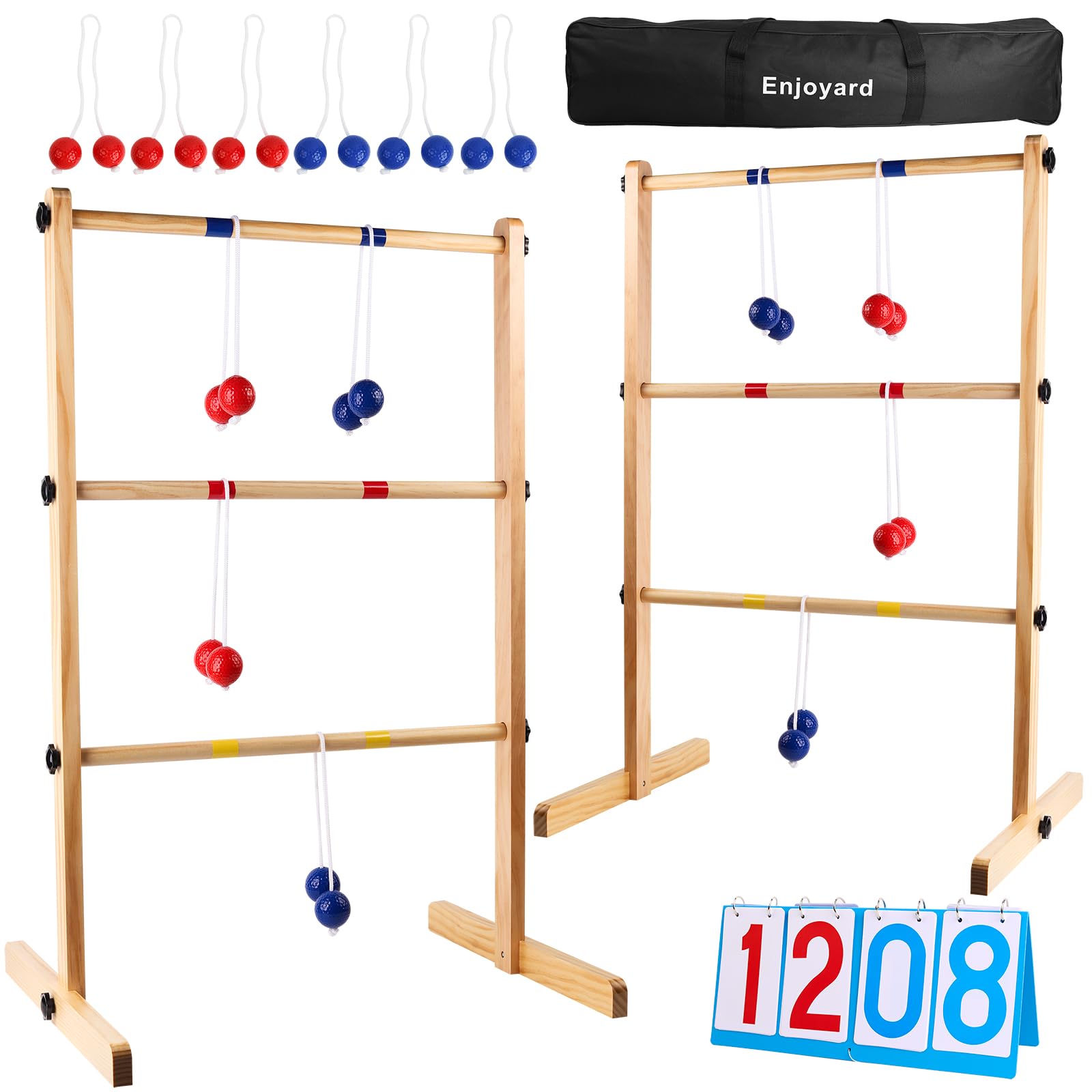 Leitergolf aus Holz Set,2 Leitergolf Gartenspiele mit 6 Bolas und Punkteliste,Outdoor Wurfspiel für Erwachsene & Kinder