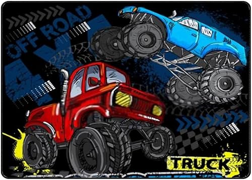 Miniatura 3 de Kuizee Tapete rectangular de gran tamaño con diseño de camión monstruo azul, para sala de estar, dormitorio, decoración de moda para el hogar, 5