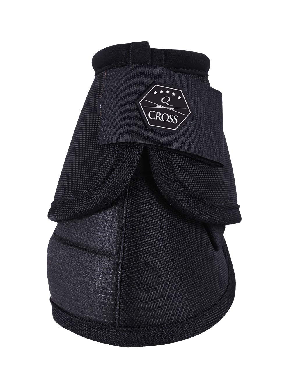QHP Springglocken Technical Hufglocken mit No Turn-Einsatz, Klettverschluss, Extra Starke Rückseite, Q-Cross Line (XL, Schwarz)