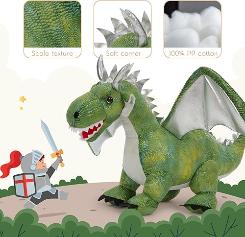 Vista 197 de Juego de 7 juguetes de peluche de dragón verde gigante de 21.7 pulgadas, animal de peluche con 4 bebés y 2 huevos, dinosaurios de peluche para niños