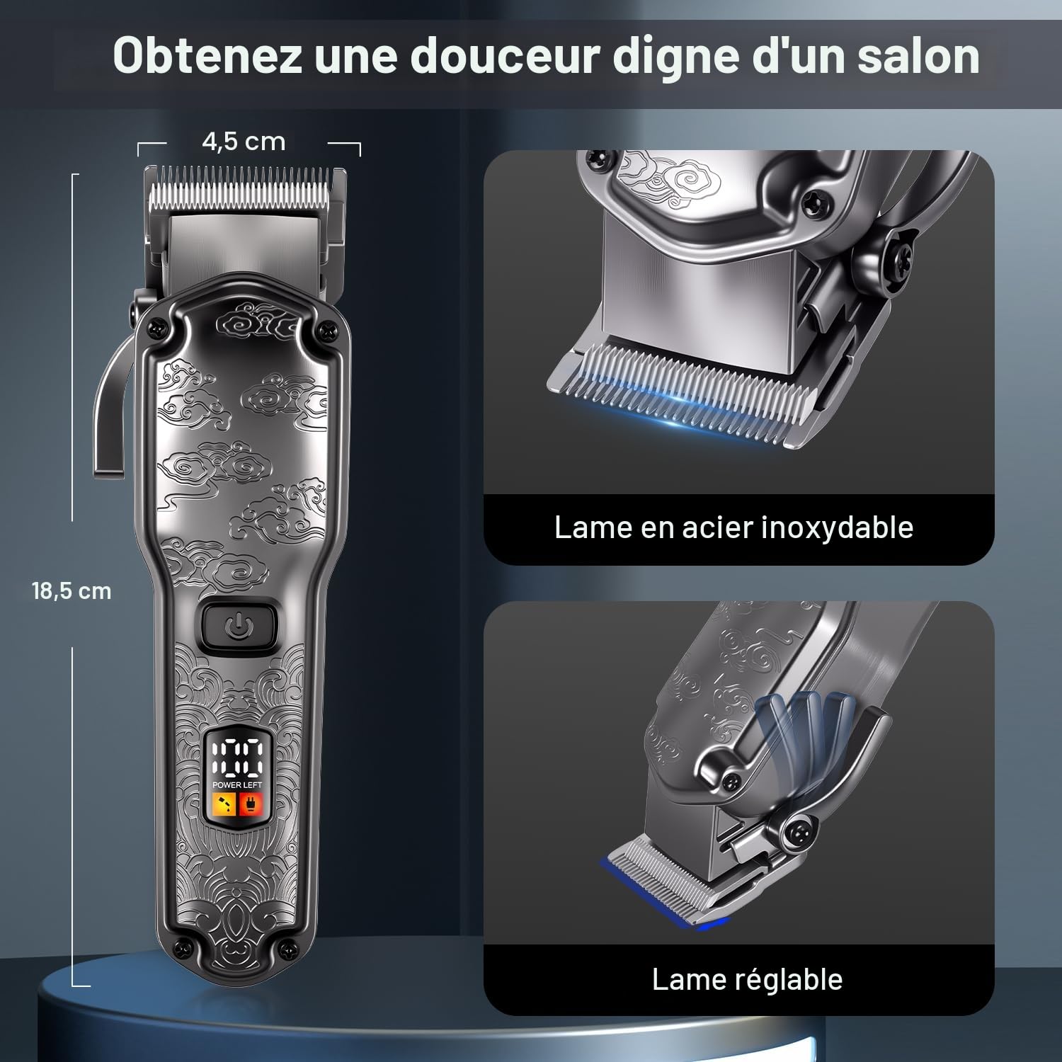 Hatteker Tondeuse à cheveux professionnelle pour hommes Set de tondeuses à barbe et à cheveux T-Blade Trimmer lavable Kit d'entretien sans fil Tondeuse à nez et à corps Tondeuse Cheveux et Barbe Set