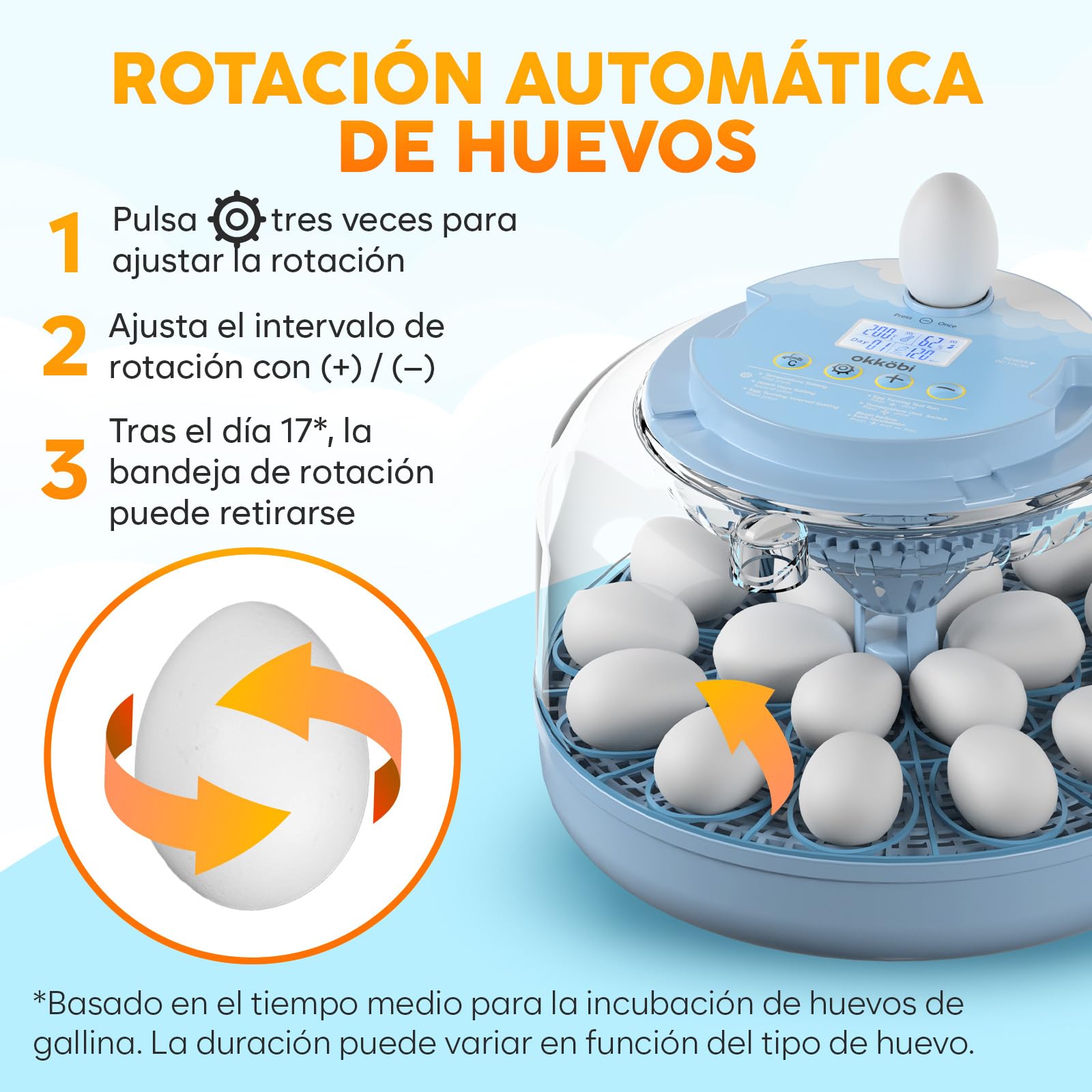 Incubadora de Huevos Automática 18 Huevos – Incubadora con Giro Automático, Control de Humedad, Botellas de Agua, Ventilación, Vista 360° y Luz para Revisar Huevos | Alarma de temperatura con ventilador interno, mire-huevo incorporado, vista de 360 grados
