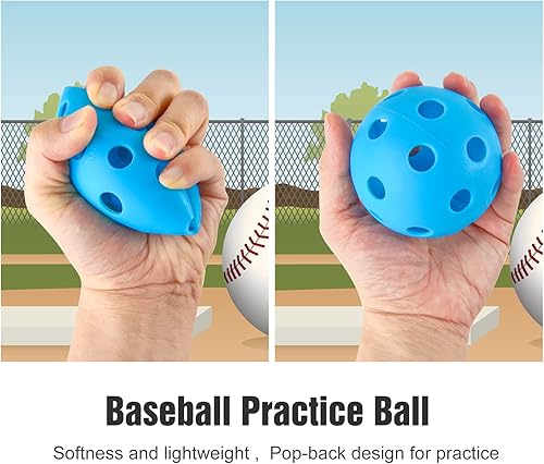 Miniatura 3 de Mototo Paquete de 12 pelotas de béisbol de plástico huecas suaves con una bolsa de cordón para batear, entrenamiento de béisbol para uso en